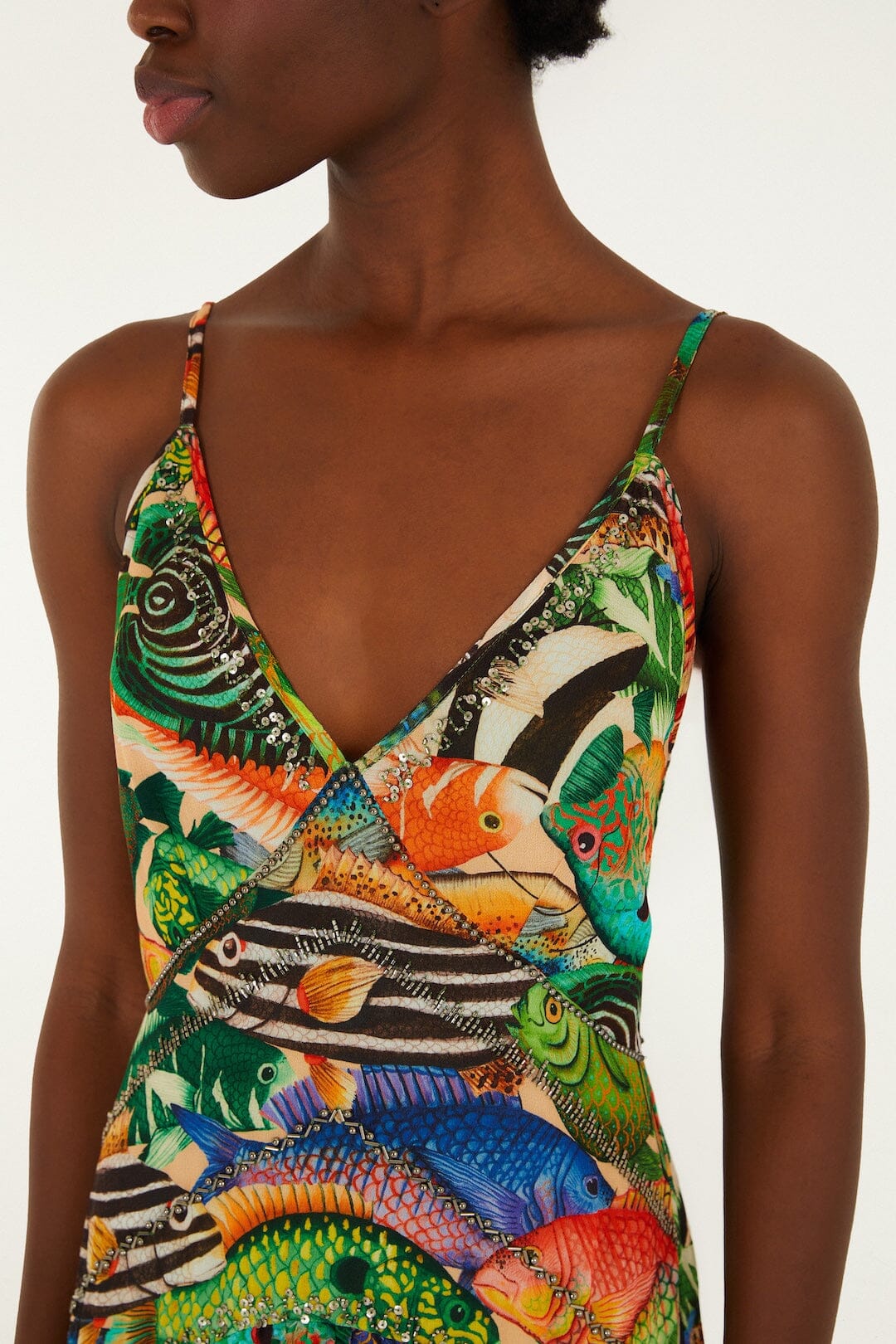 farm rio fish dress FARM Rio Multicolor FISH SEA Sleeveless Midi Dress, FISH SEA Multicolor / S