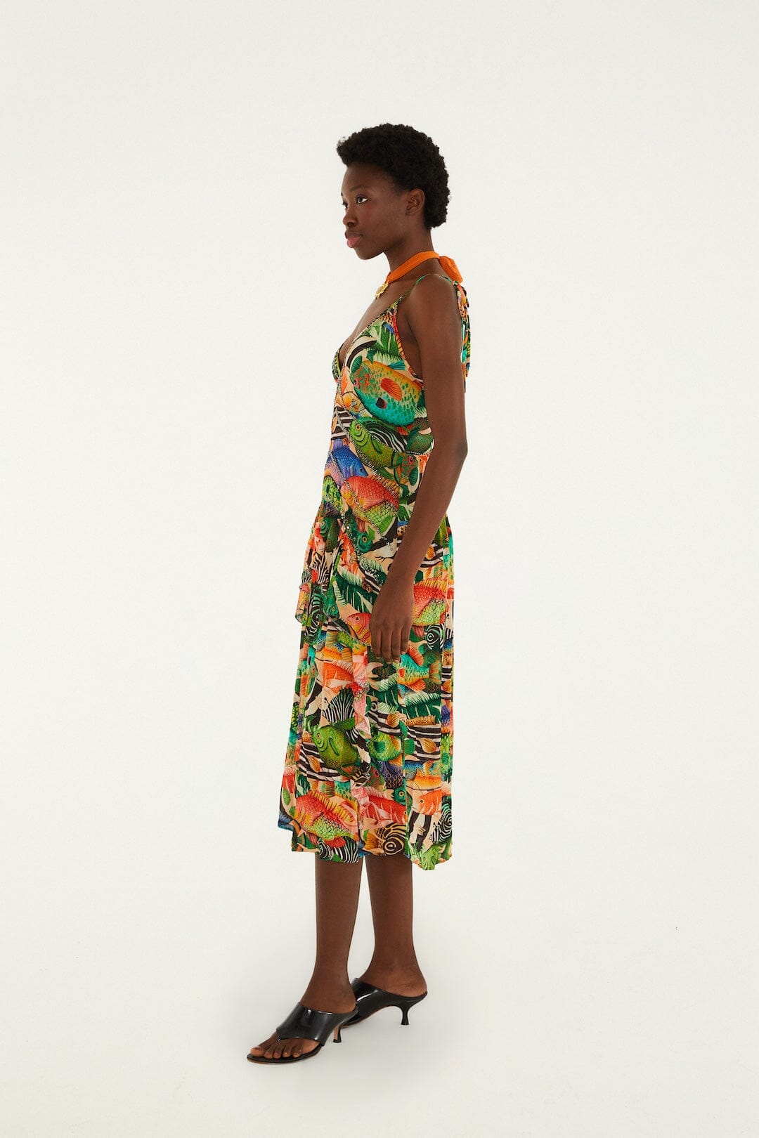 Multicolor Fish Sea Sleeveless Midi Dress