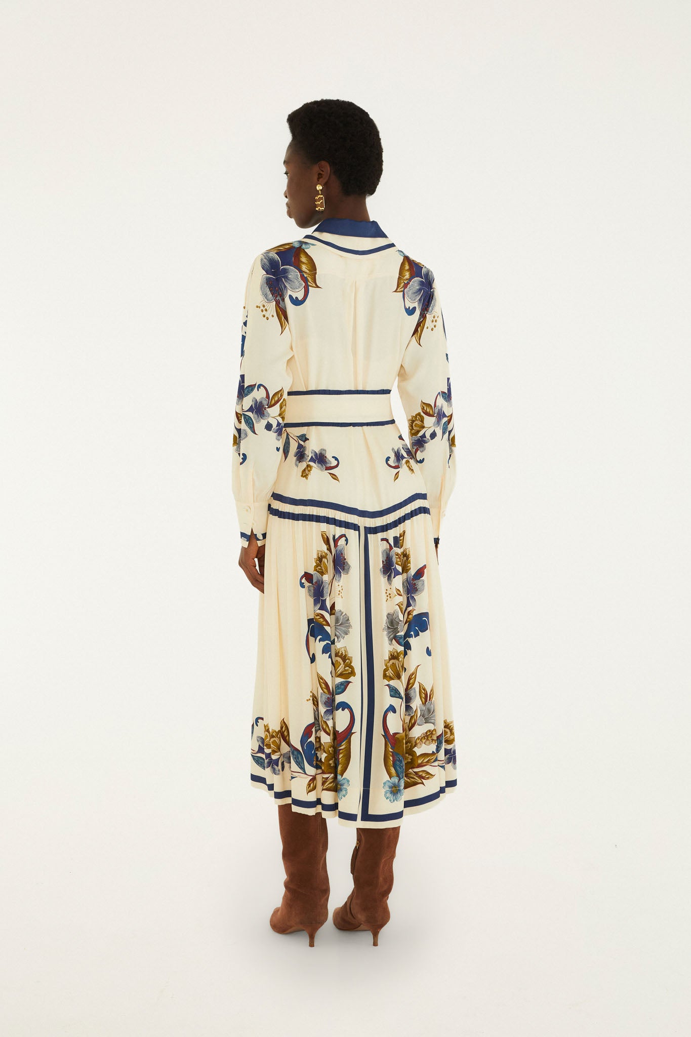 Golden Nature Belted Midi Dress
