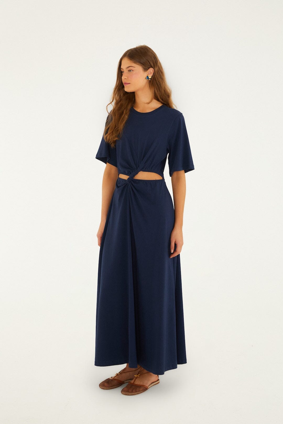 maxi short sleeve dress FARM Rio Dark Blue Cut-Out Short Sleeve Maxi Dress, Dark Blue / L
