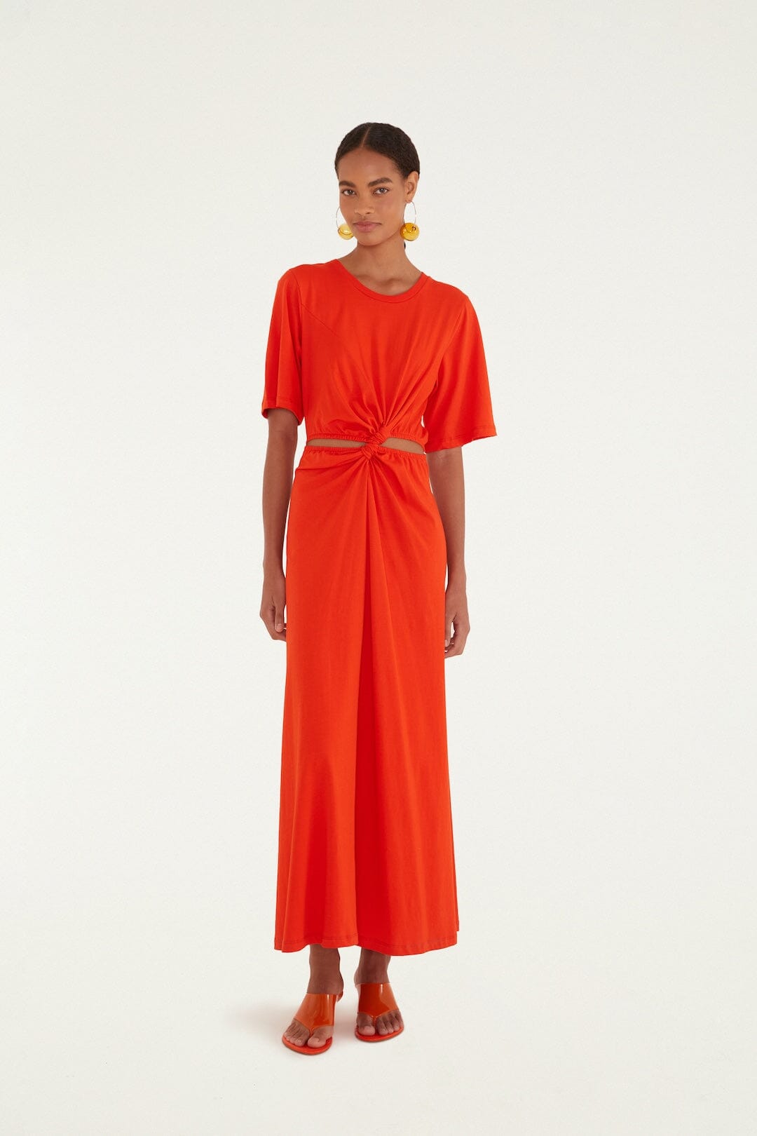 Red Artsy Flora Cut-Out Organic Cotton Maxi Dress