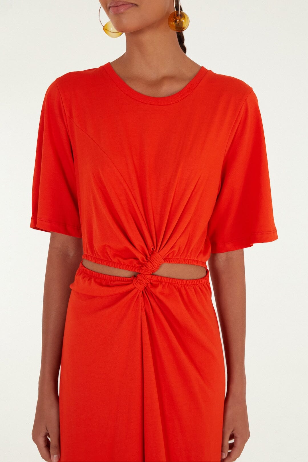 Red Artsy Flora Cut-Out Organic Cotton Maxi Dress