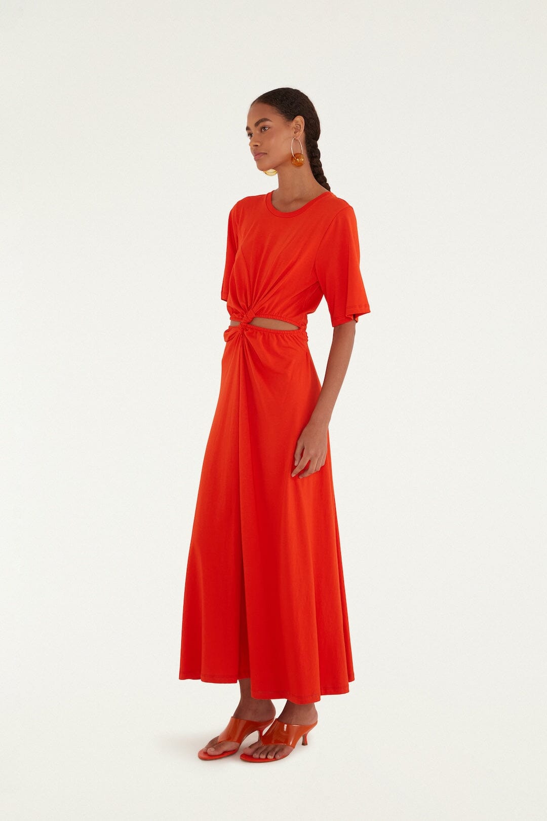 Red Artsy Flora Cut-Out Organic Cotton Maxi Dress