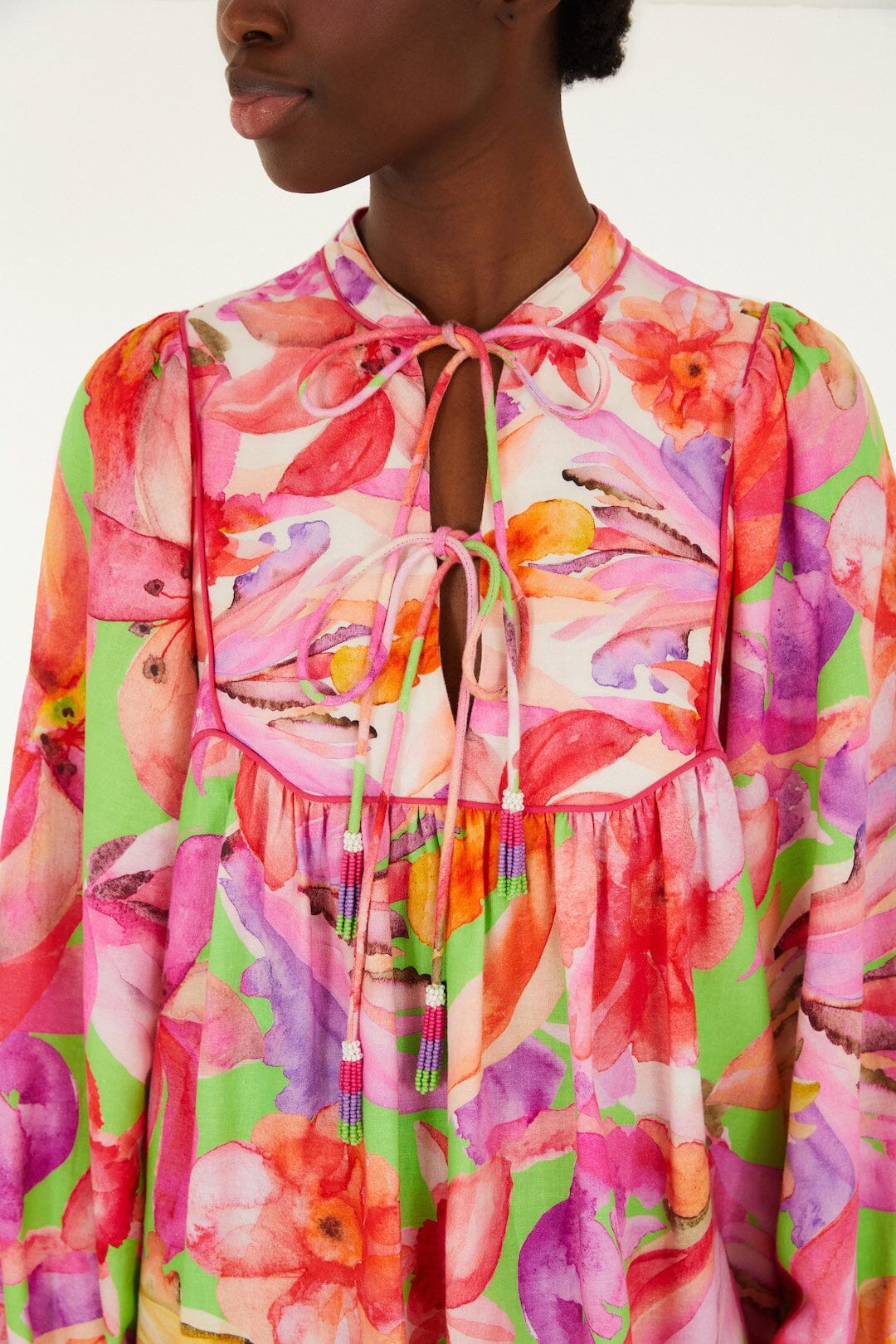 farm rio bright flora long-sleeve mini dress Bright Flora Brown Long Sleeve Mini Dress The RiverLane