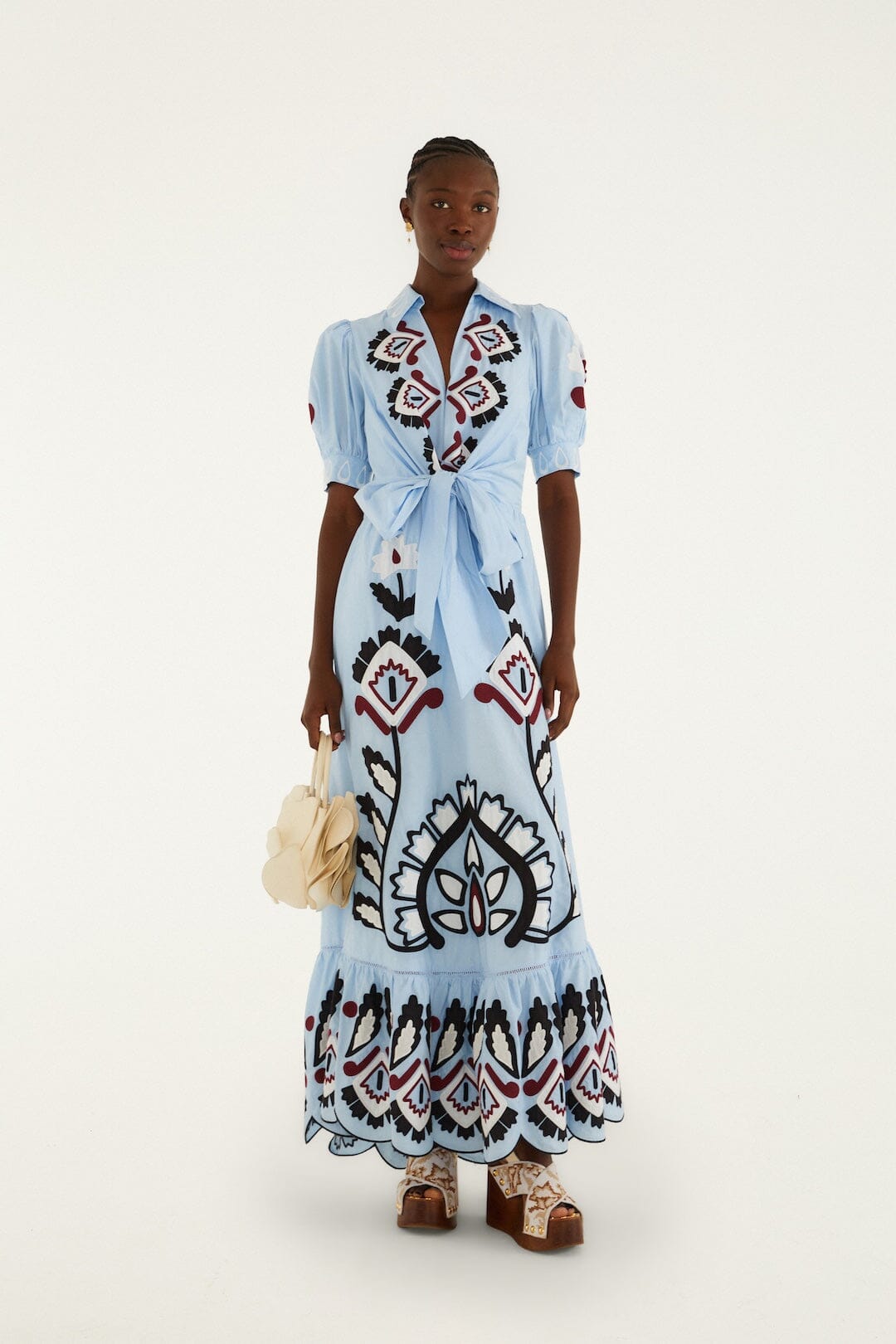 Beige Leather Flower Bag