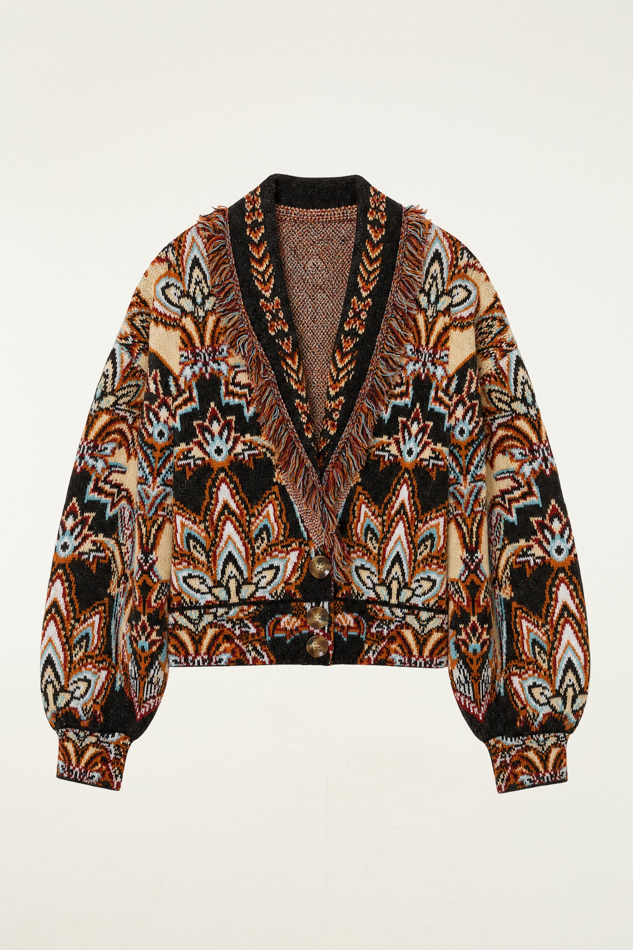 Tapestry Dream Fringe Knit Cardigan | FARM Rio