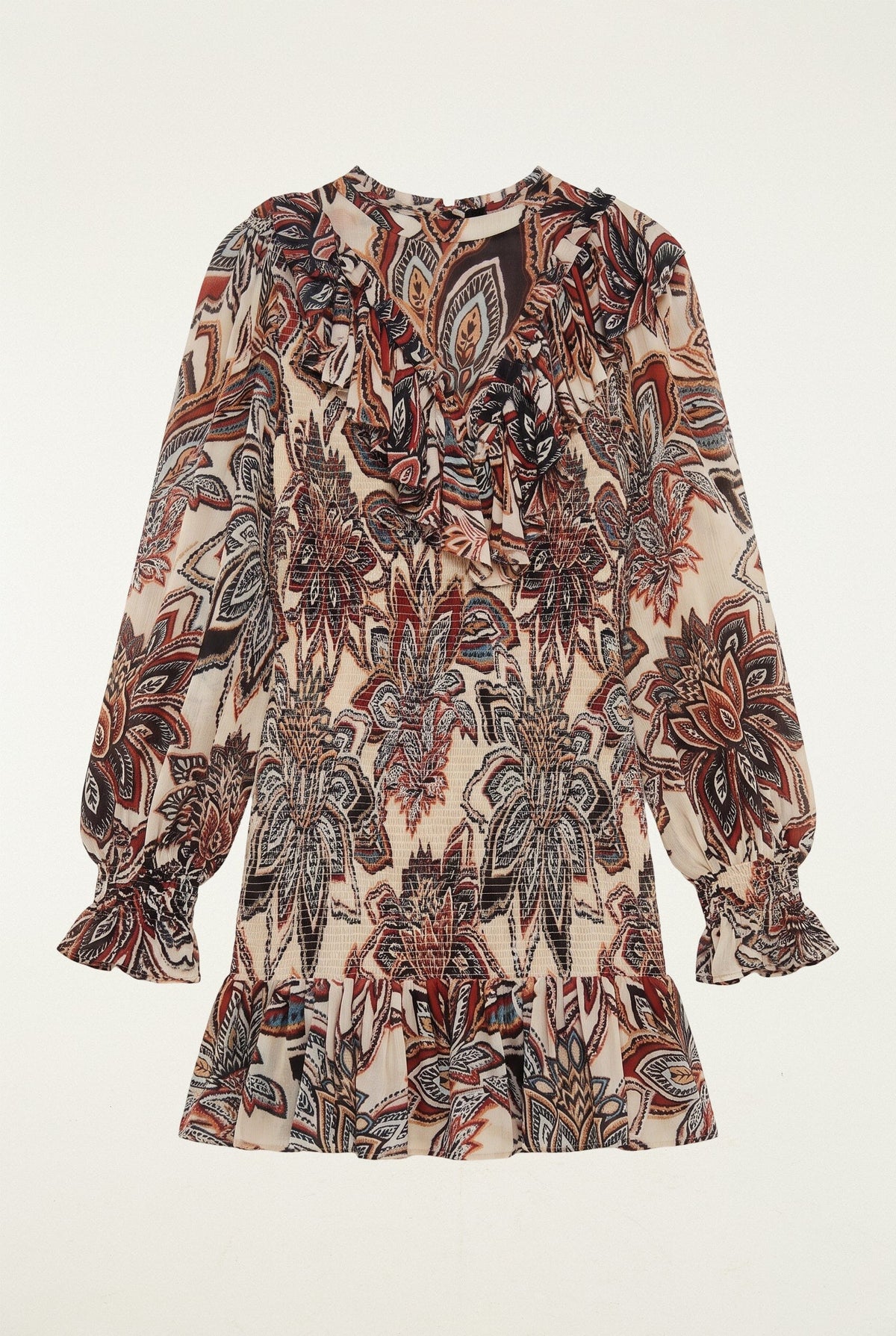 Tapestry Flowers Long Sleves Mini Dress