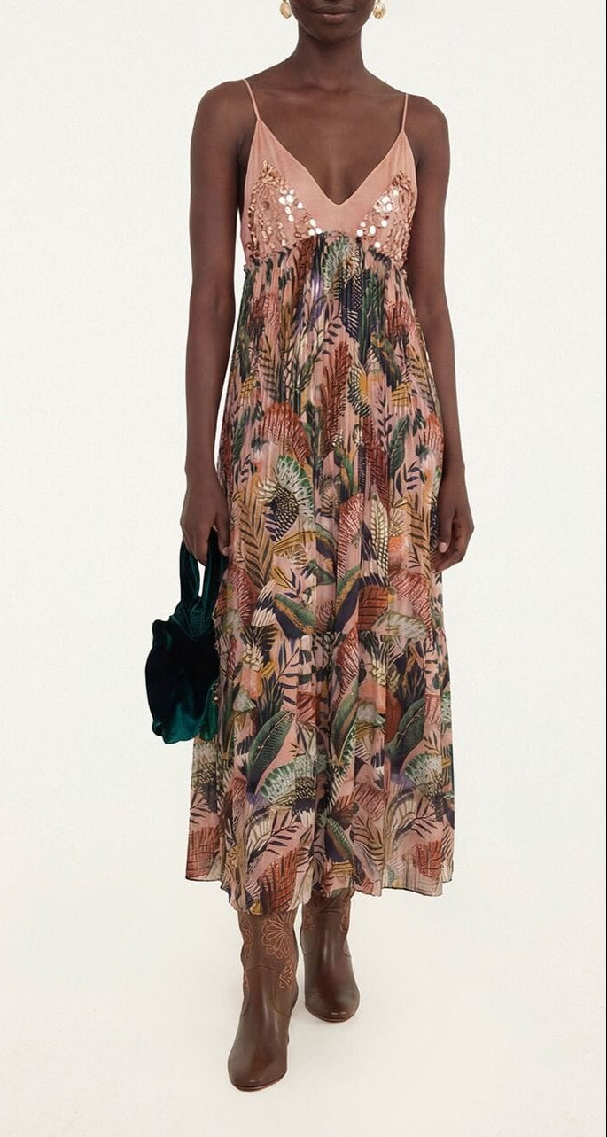 Birds Blush Sequins Sleeveless Maxi Dress