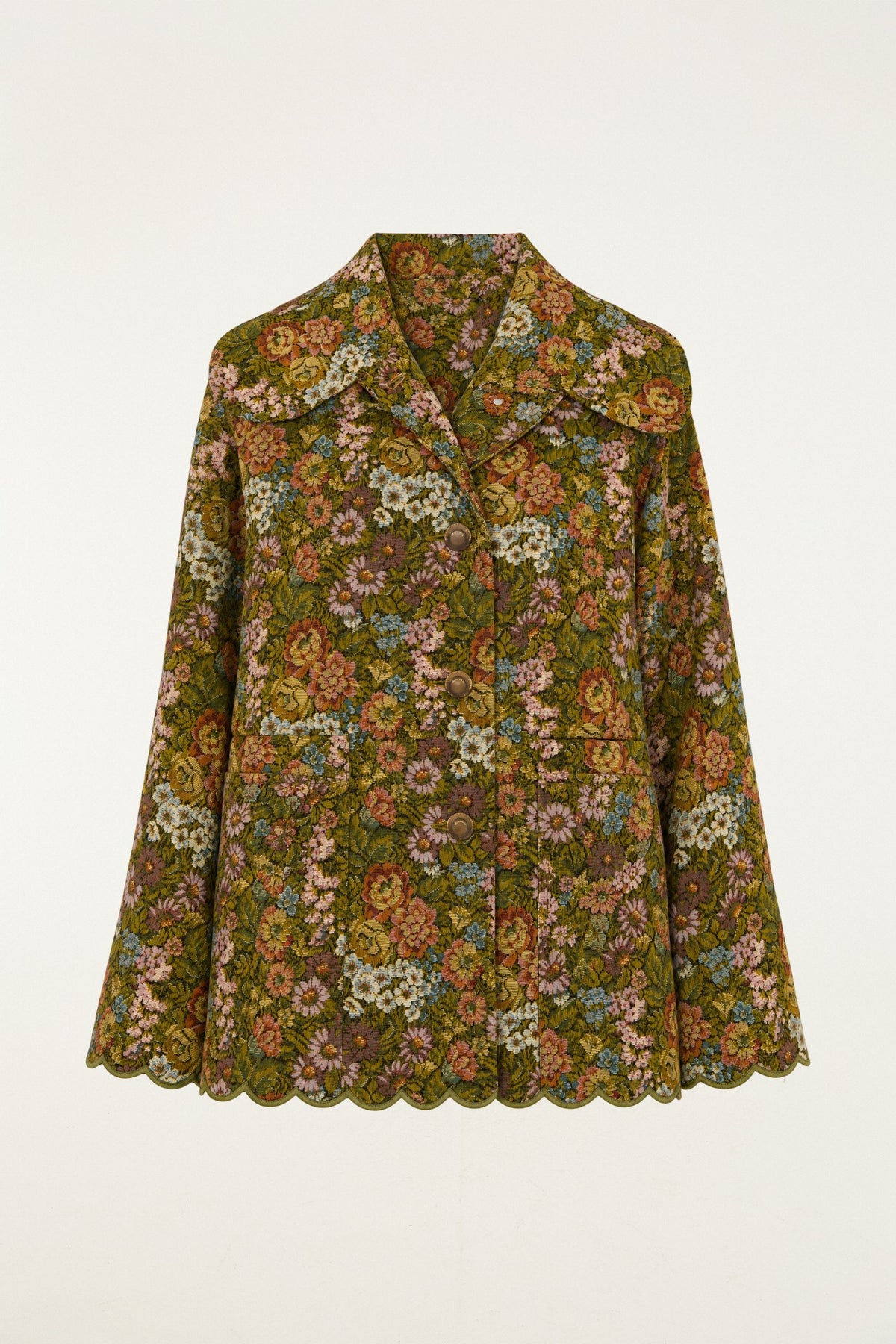 Flower Jacquard Lapel Trench Coat