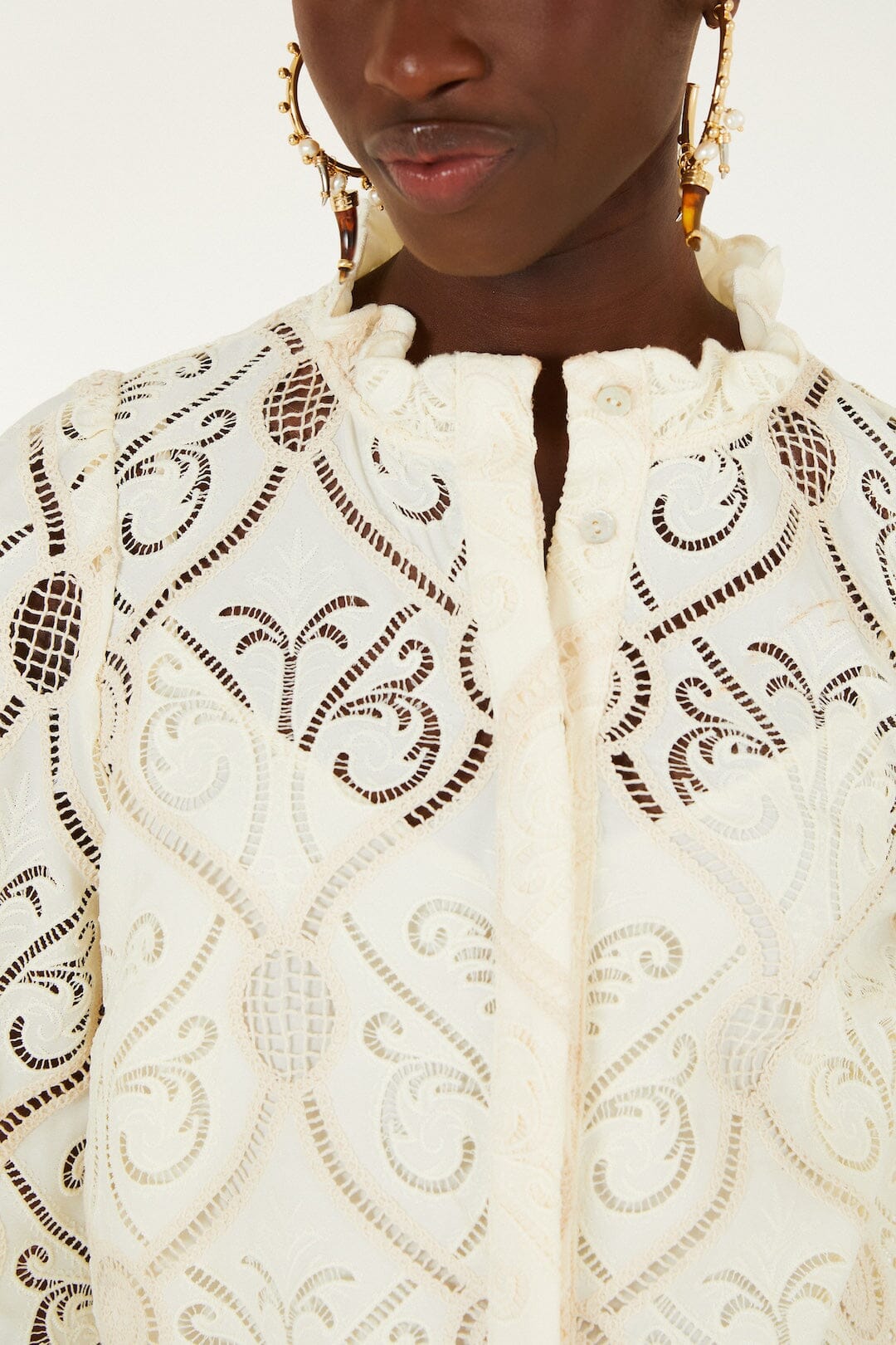 Graphic Lace Long Sleeve Blouse