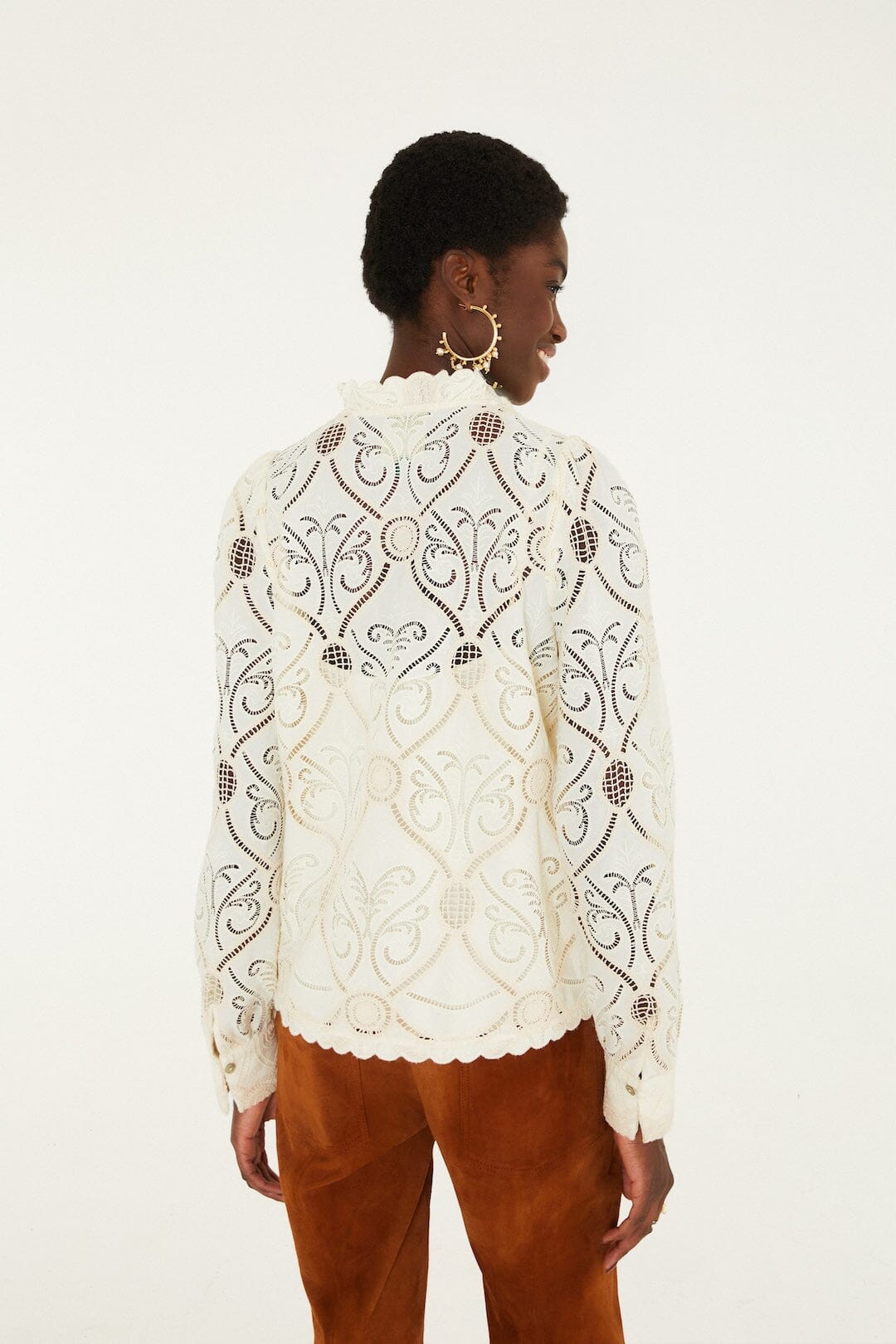 Graphic Lace Long Sleeve Blouse