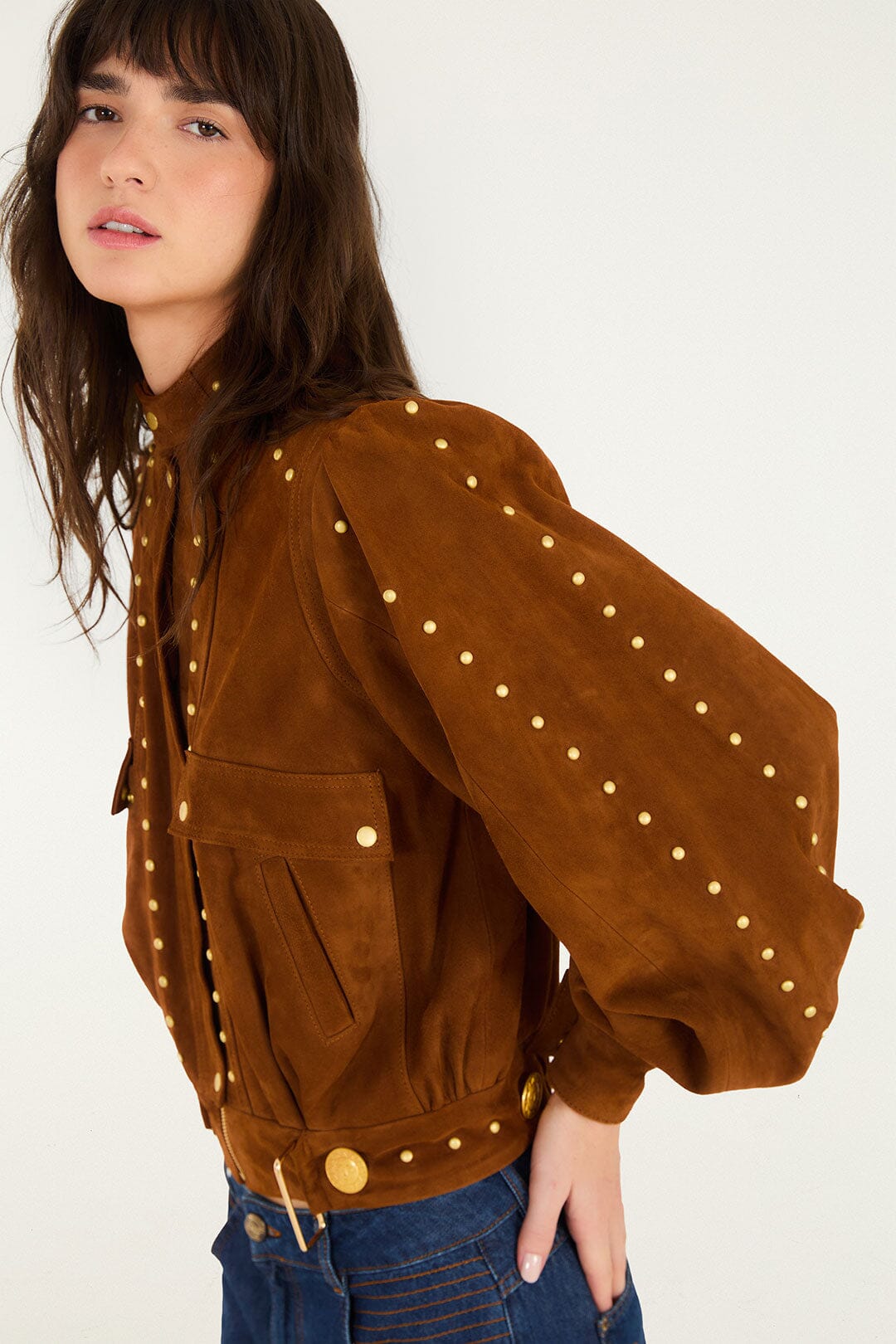 Riveted Buttoned Leather Jacket