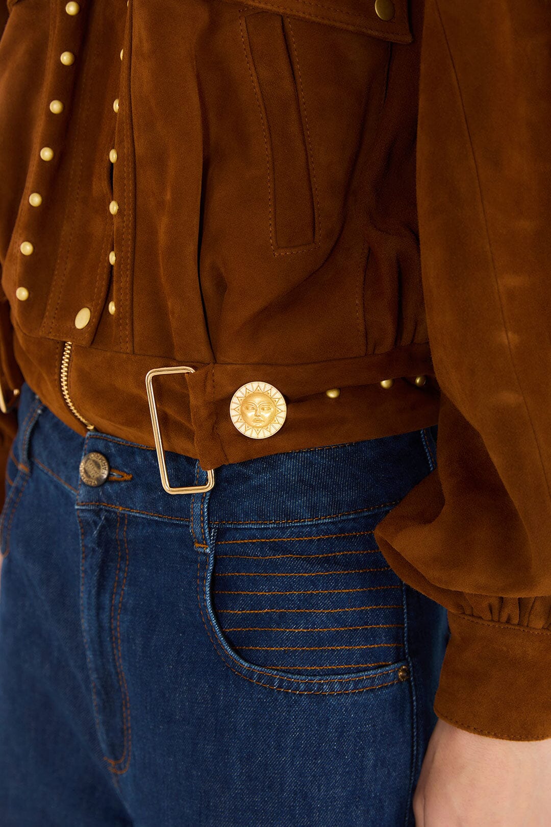 Riveted Buttoned Leather Jacket