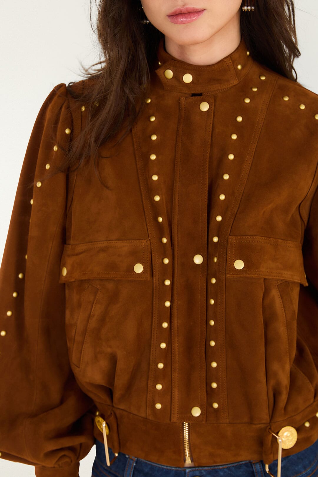 Riveted Buttoned Leather Jacket