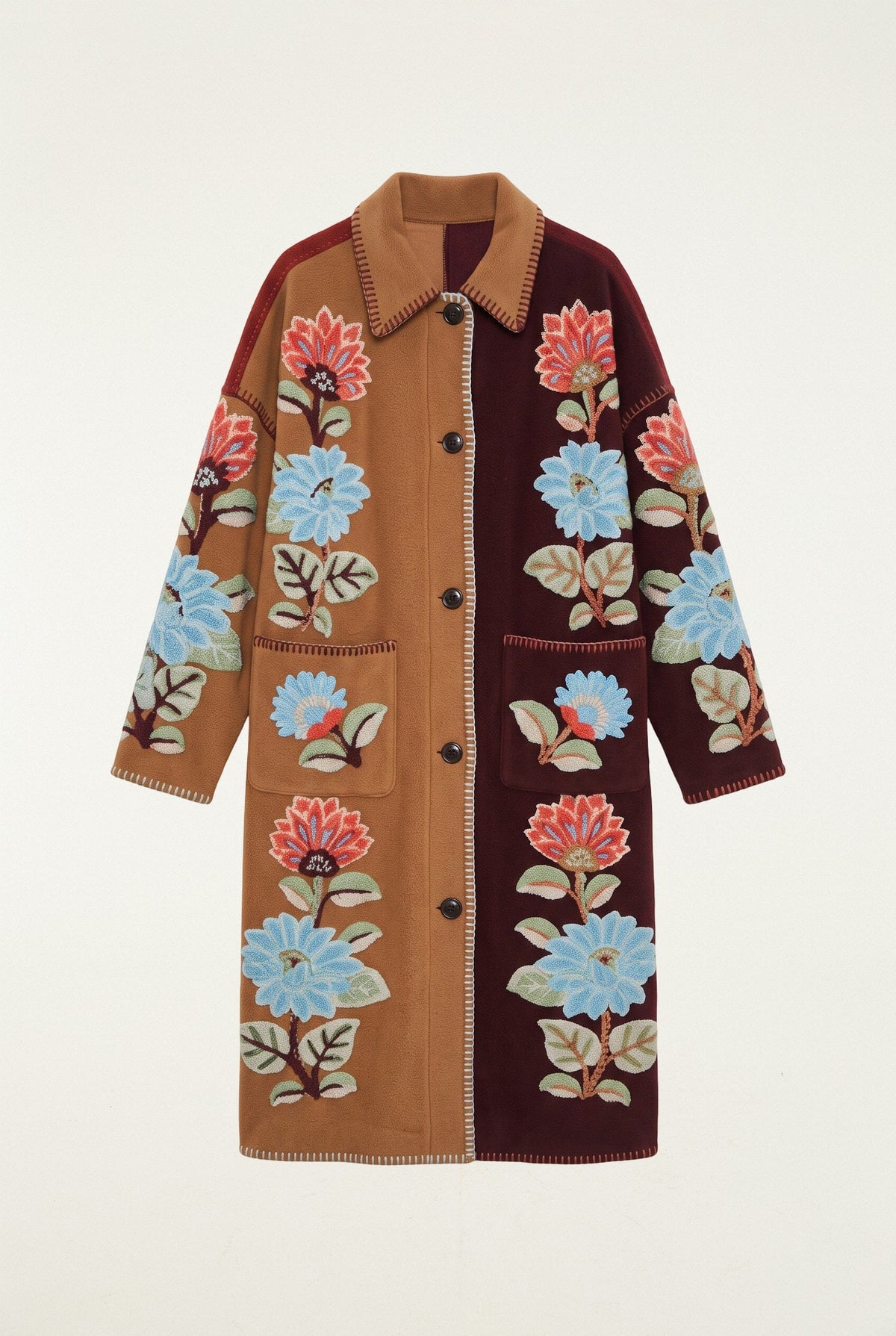 Mixed Delhi Floral Fleece Midi Coat