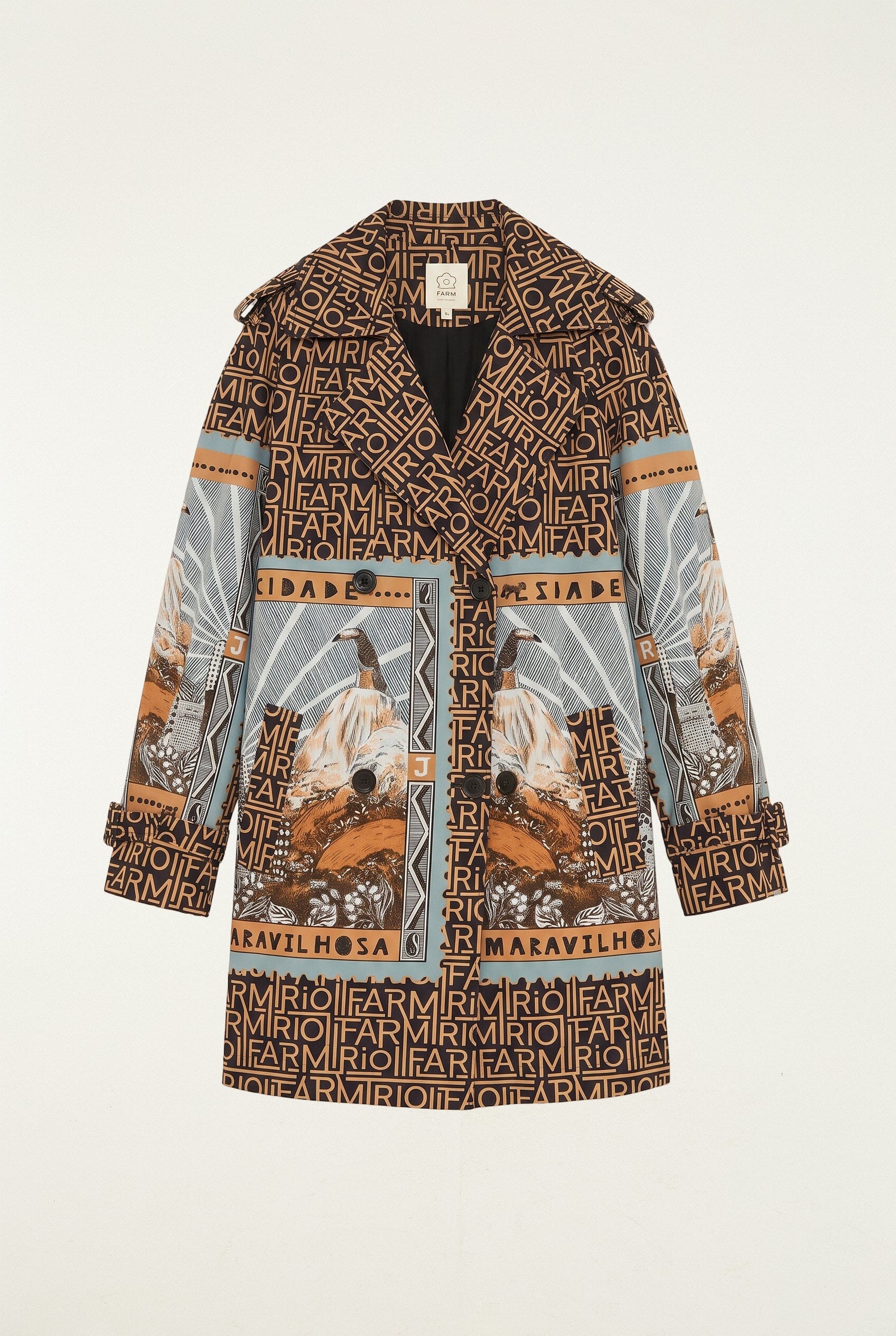 Mixed Carioca Coffee Scarves Trench Coat | FARM Rio