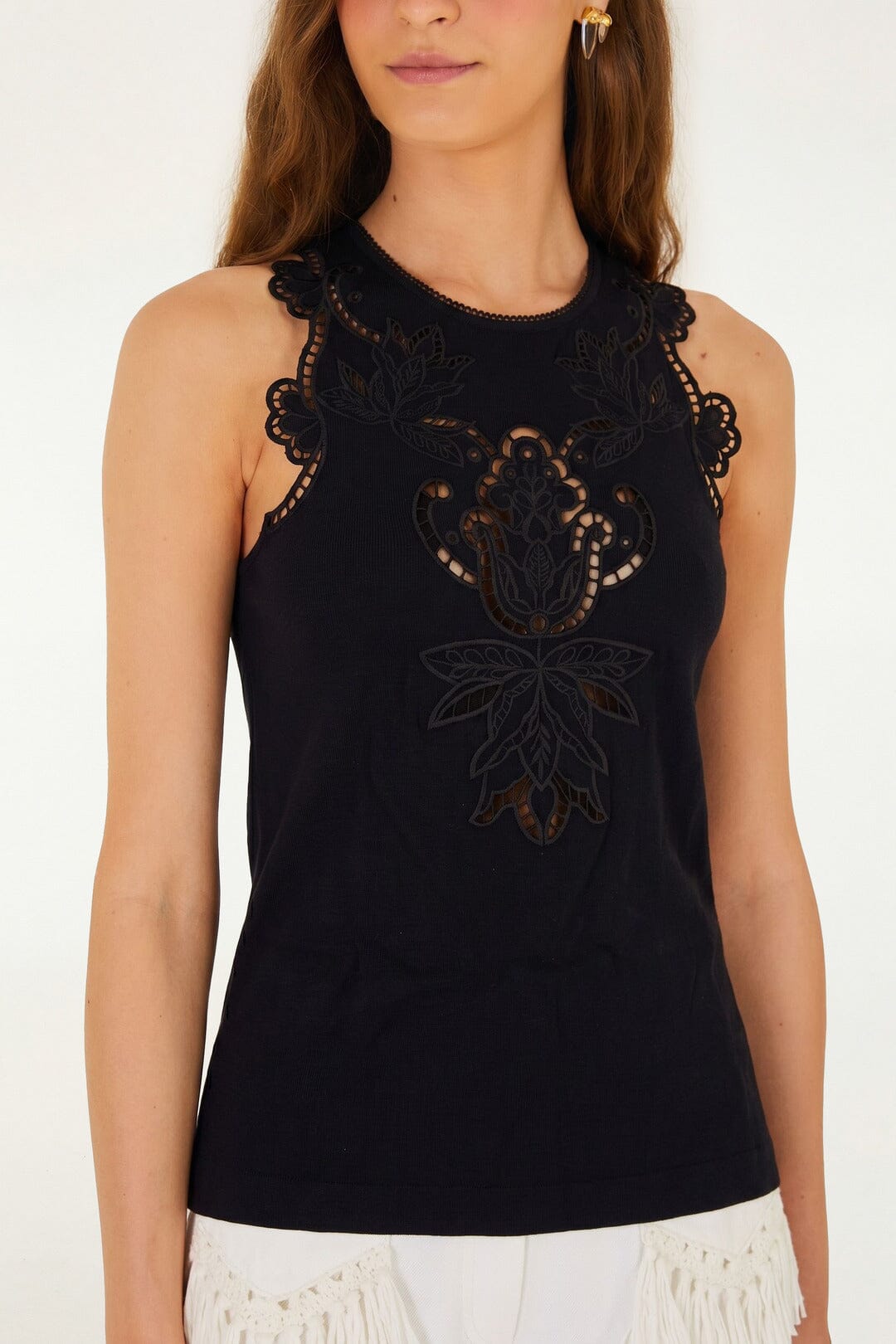 Black Lace Organic Cotton Sleeveless Blouse