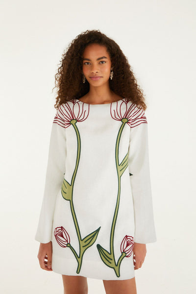 farm rio black embroidered flowers topstitching long sleeve mini dress Off-White Flower Off White / XS Meridian Furniture Fluted Black romantic feel Size:XL 17