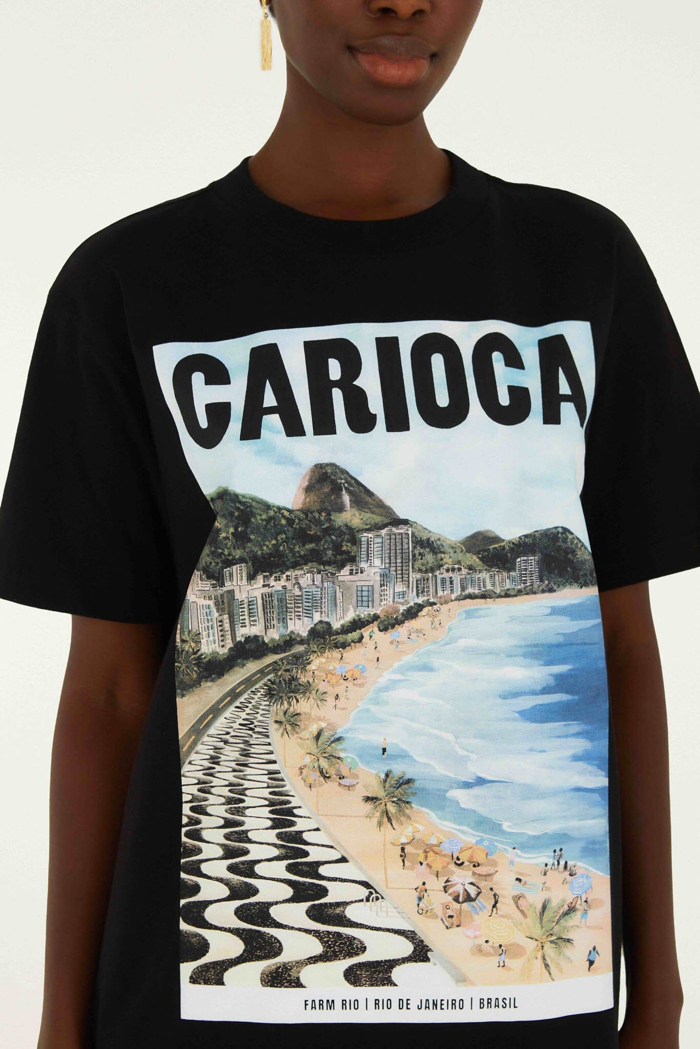 Black Landscape Carioca Organic Cotton Relaxed T-Shirt | FARM Rio