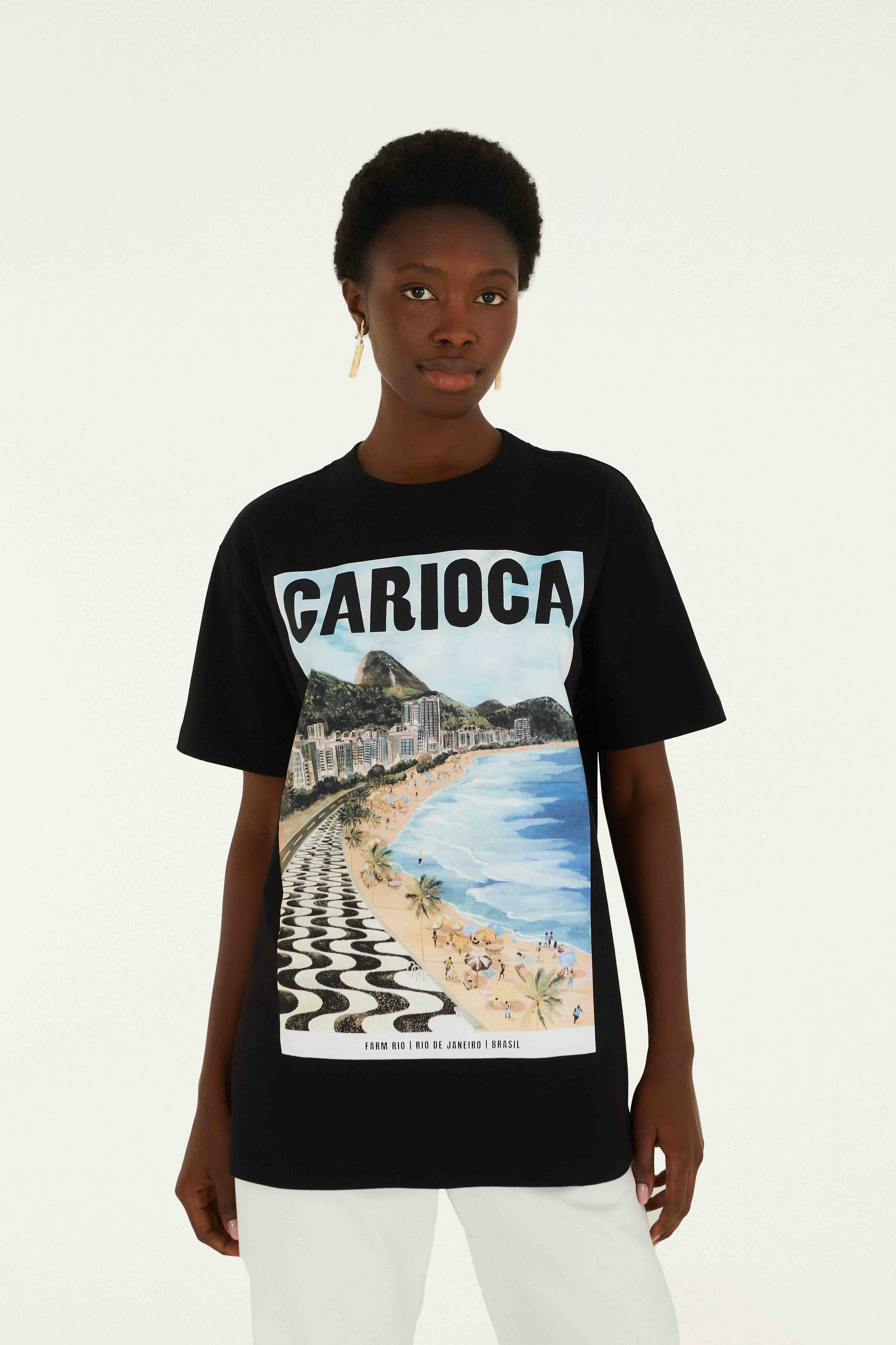 CARRY O RAMA Tee - ブラック　Lサイズ Black Landscape Carioca Organic Cotton Relaxed T-Shirt | FARM Rio