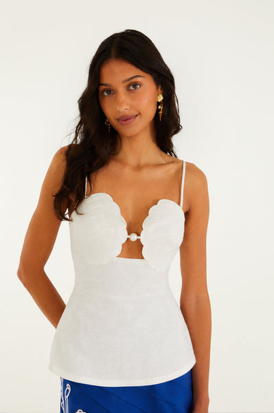 Off-White 3d Shell Euroflax™ Premium Linen Peplum Blouse | FARM Rio