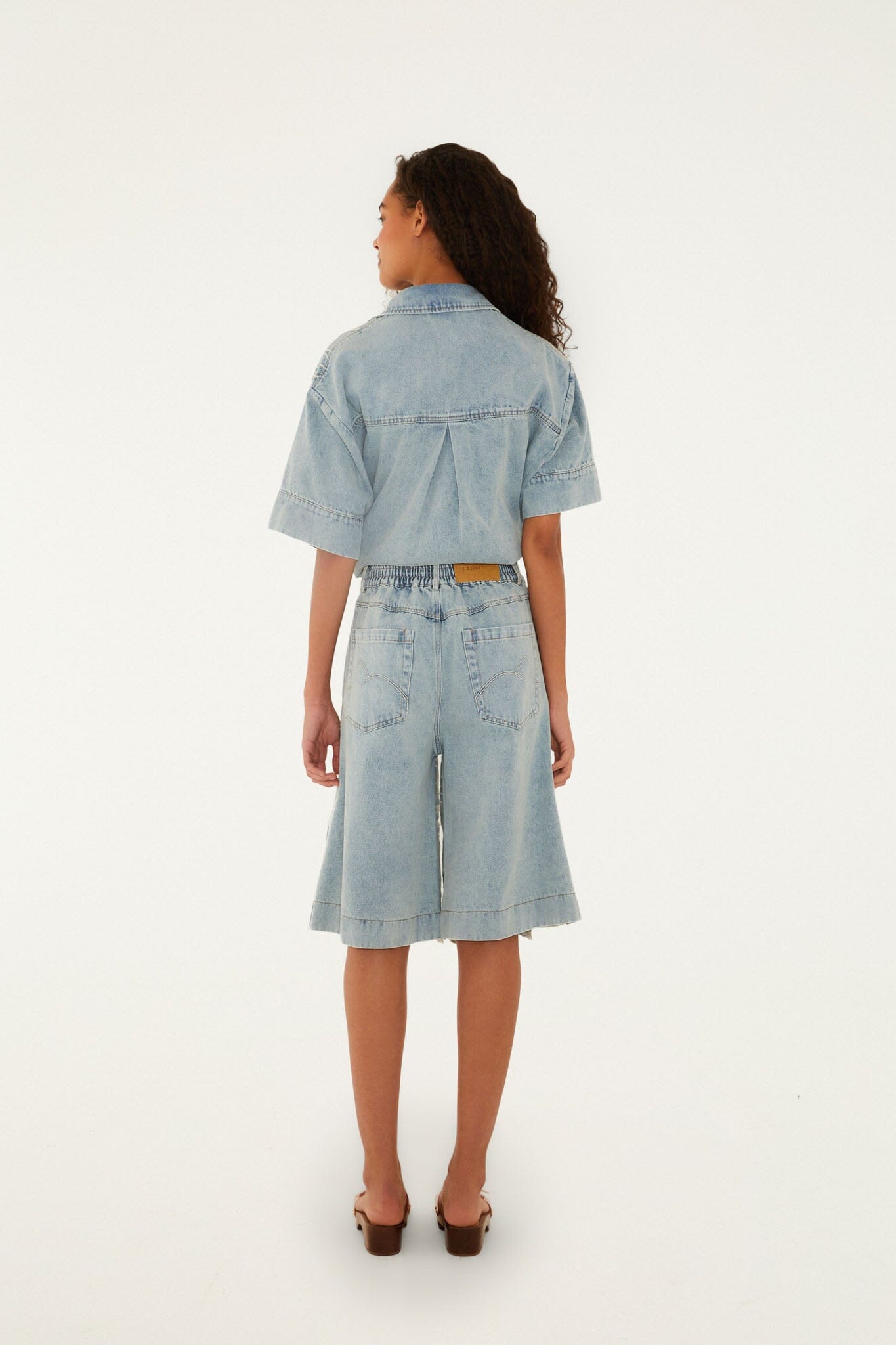 Denim Sea Desire Embroidered Bermuda Shorts | FARM Rio