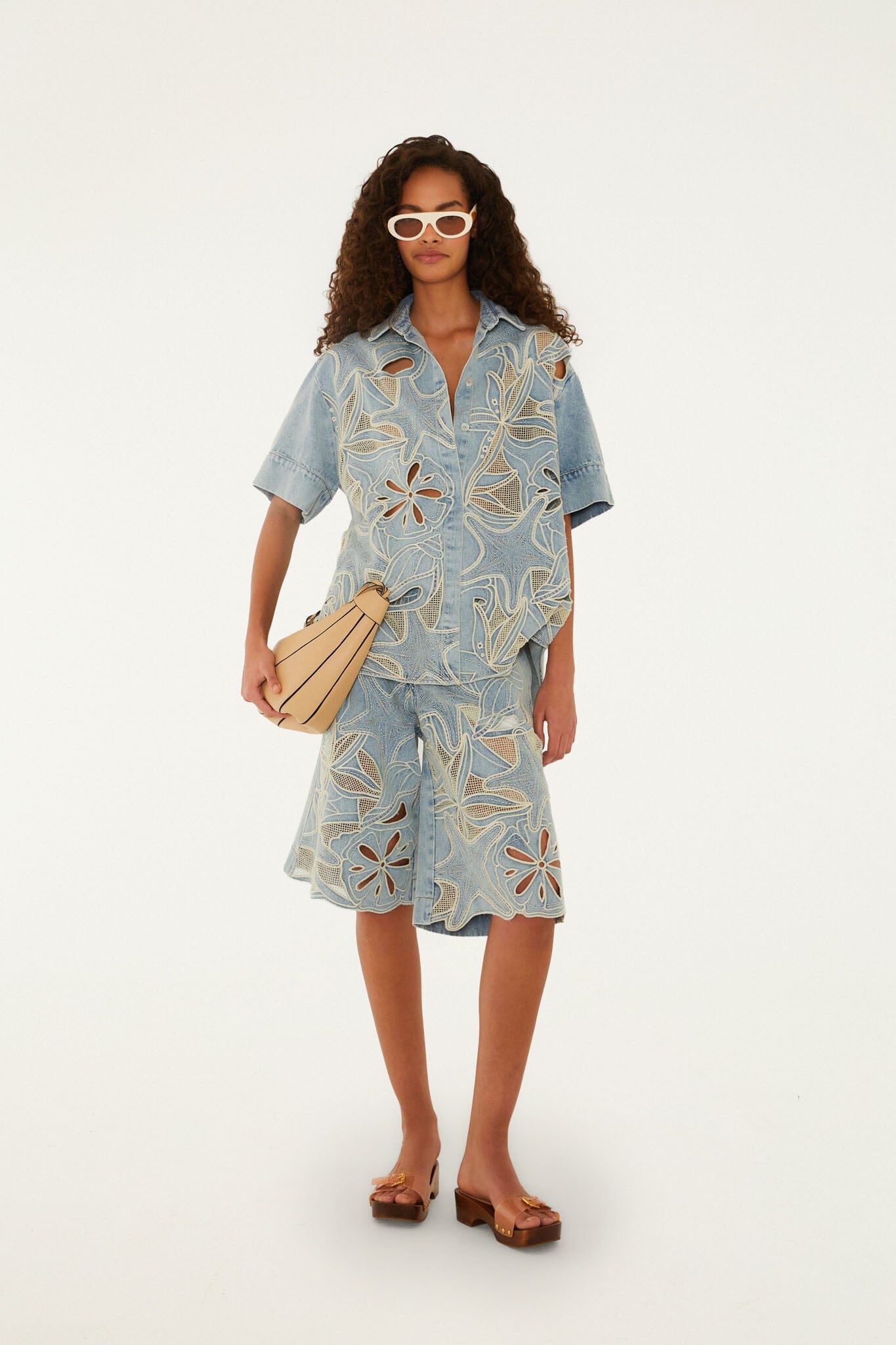 Denim Sea Desire Embroidered Bermuda Shorts