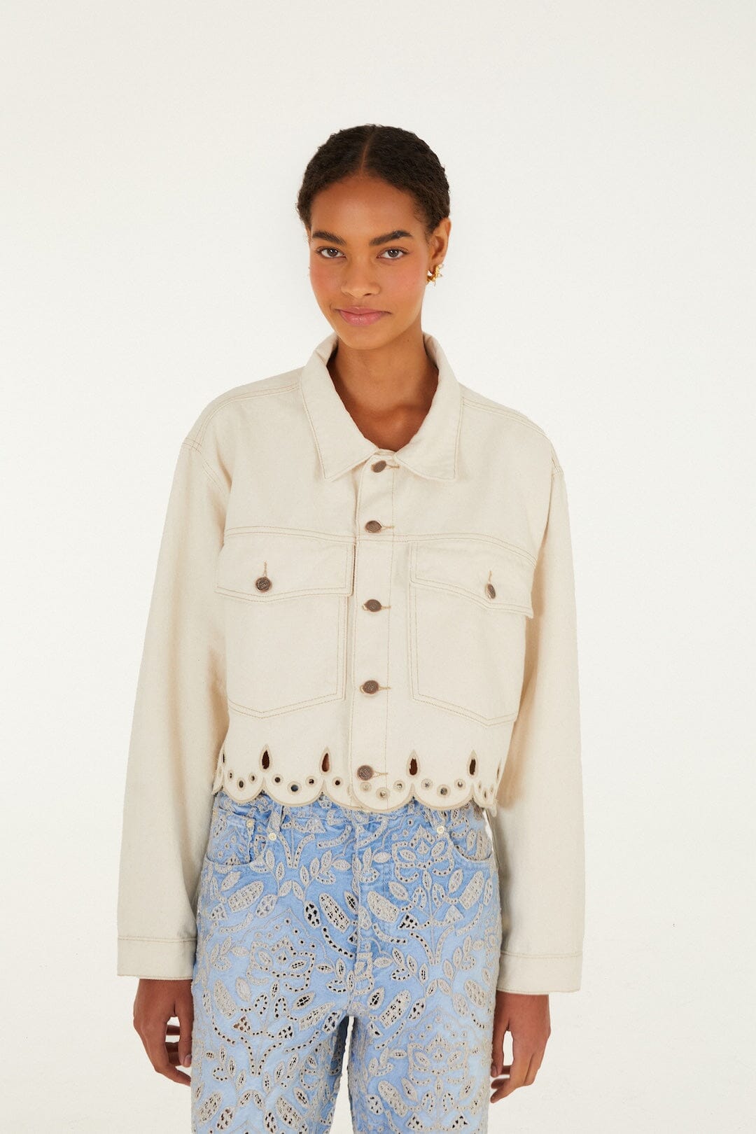 Beige Denim Canva Richelieu Jacket | FARM Rio