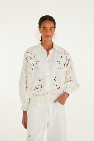 Off-White Embroidered Flowers Richelieu Shirt | FARM Rio