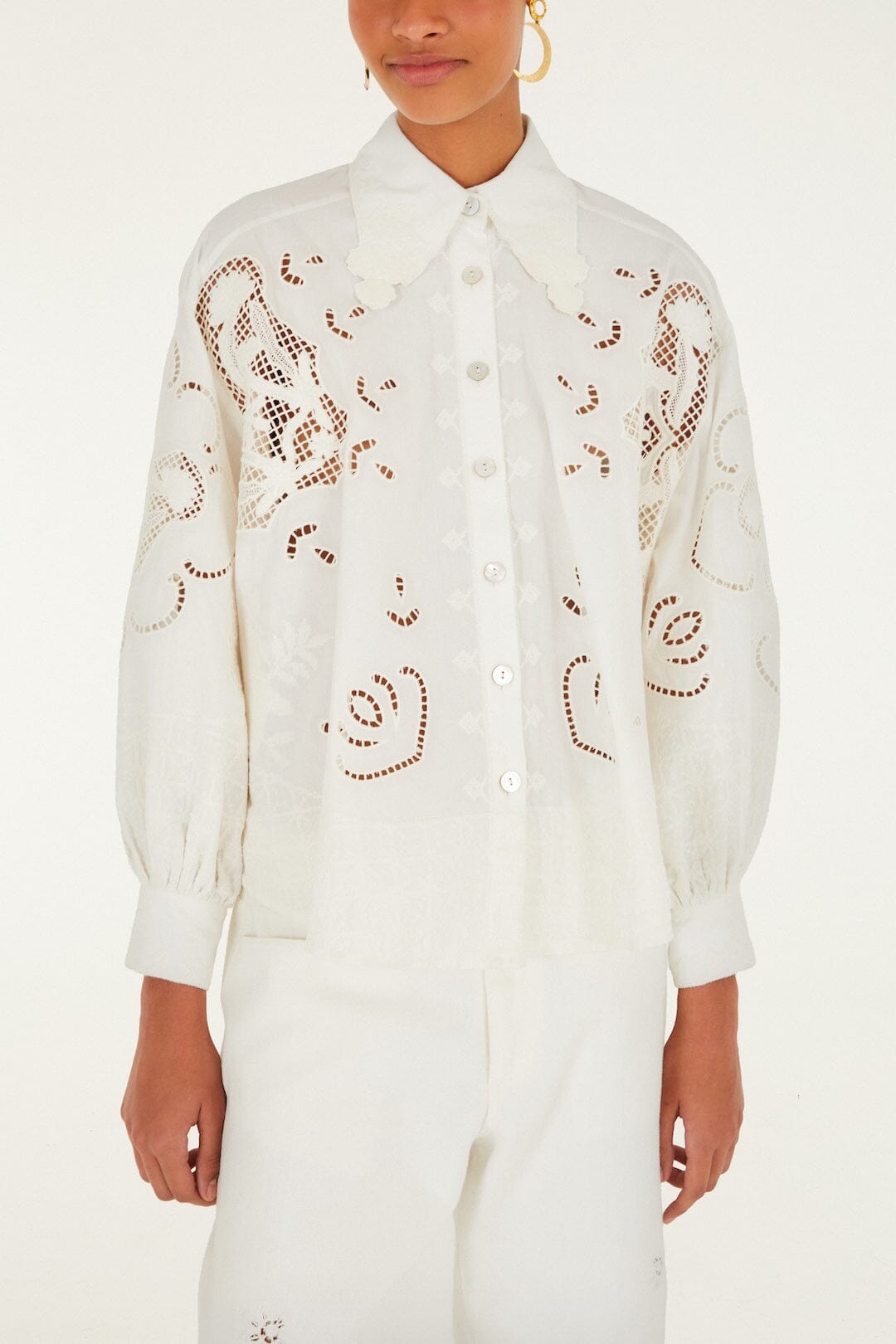Off-White Embroidered Flowers Richelieu Shirt