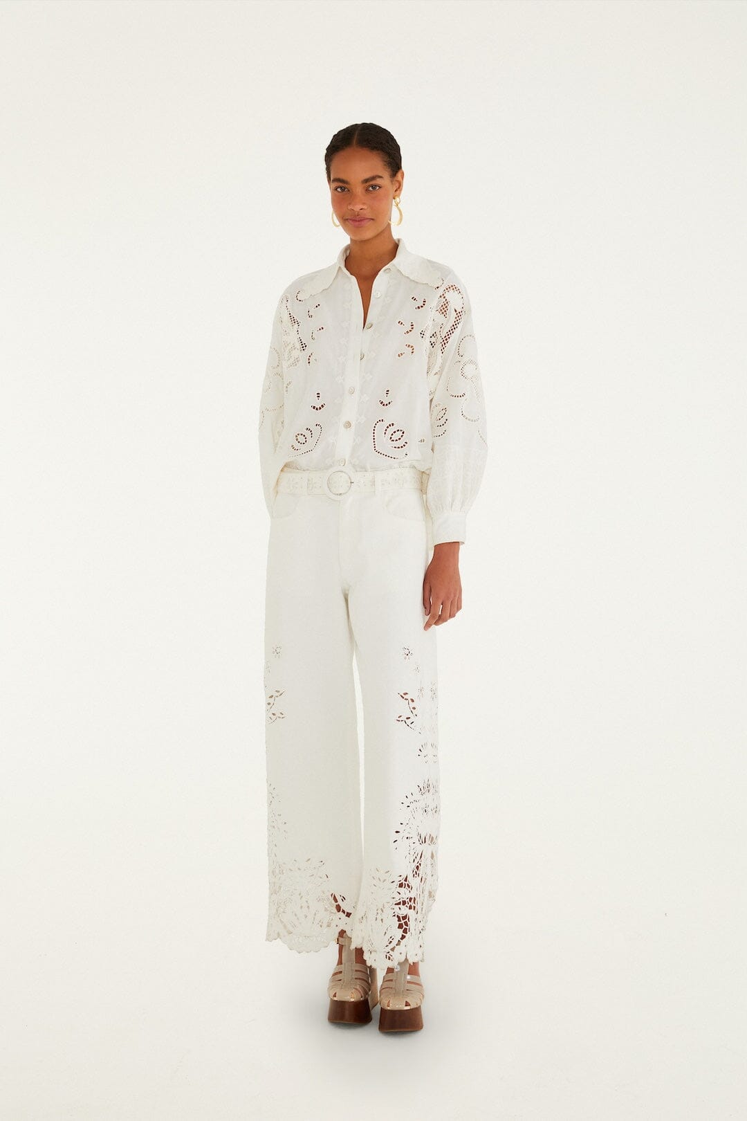 Off-White Embroidered Flowers Richelieu Shirt