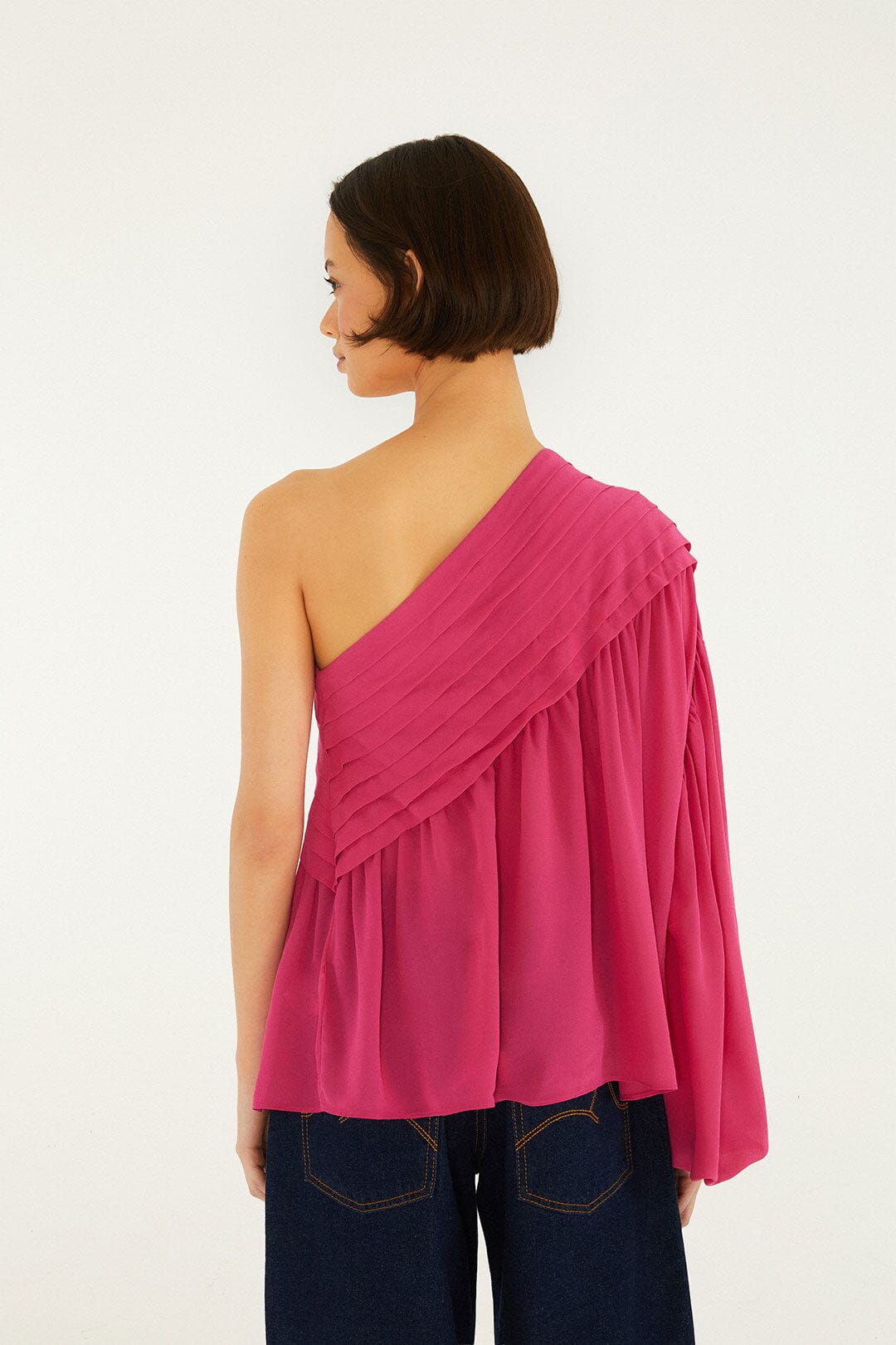 Pink 3d Rose One-Shoulder Blouse | FARM Rio