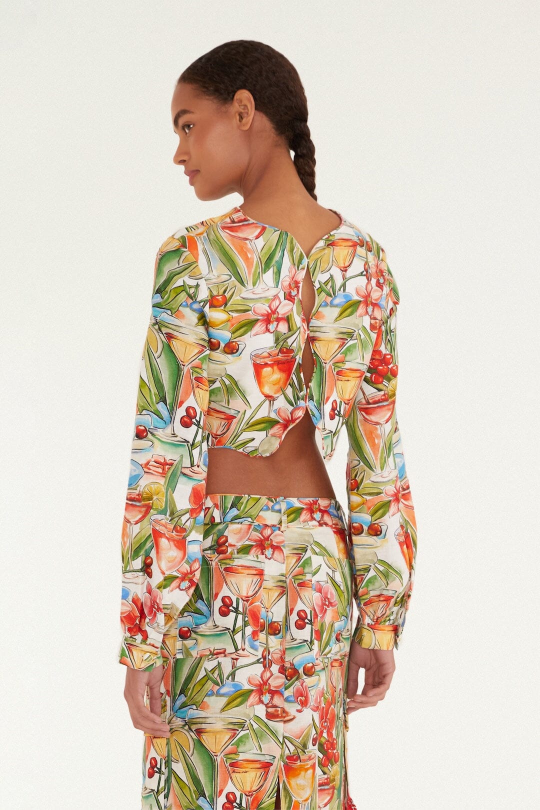 Off-White Cocktail Wavy Long Sleeve Euroflax Premium Linen Top