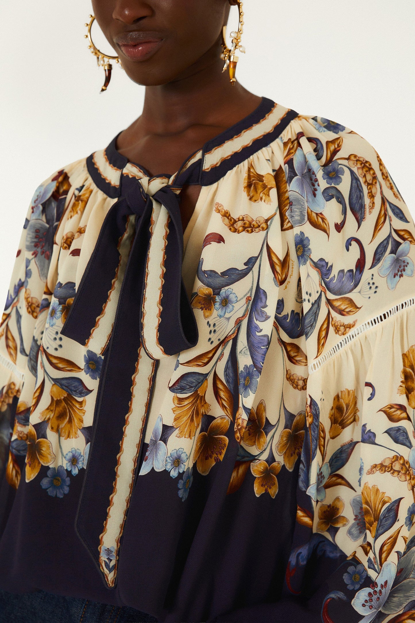 Golden Nature Ties Long Sleeve Blouse