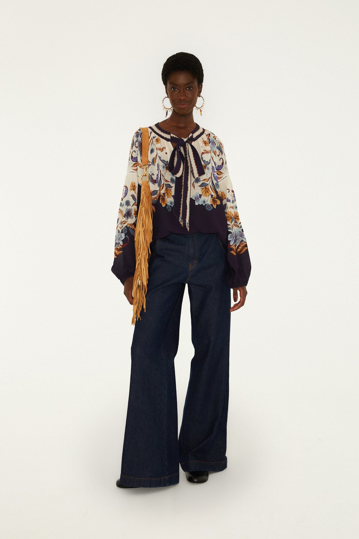 Golden Nature Ties Long Sleeve Blouse