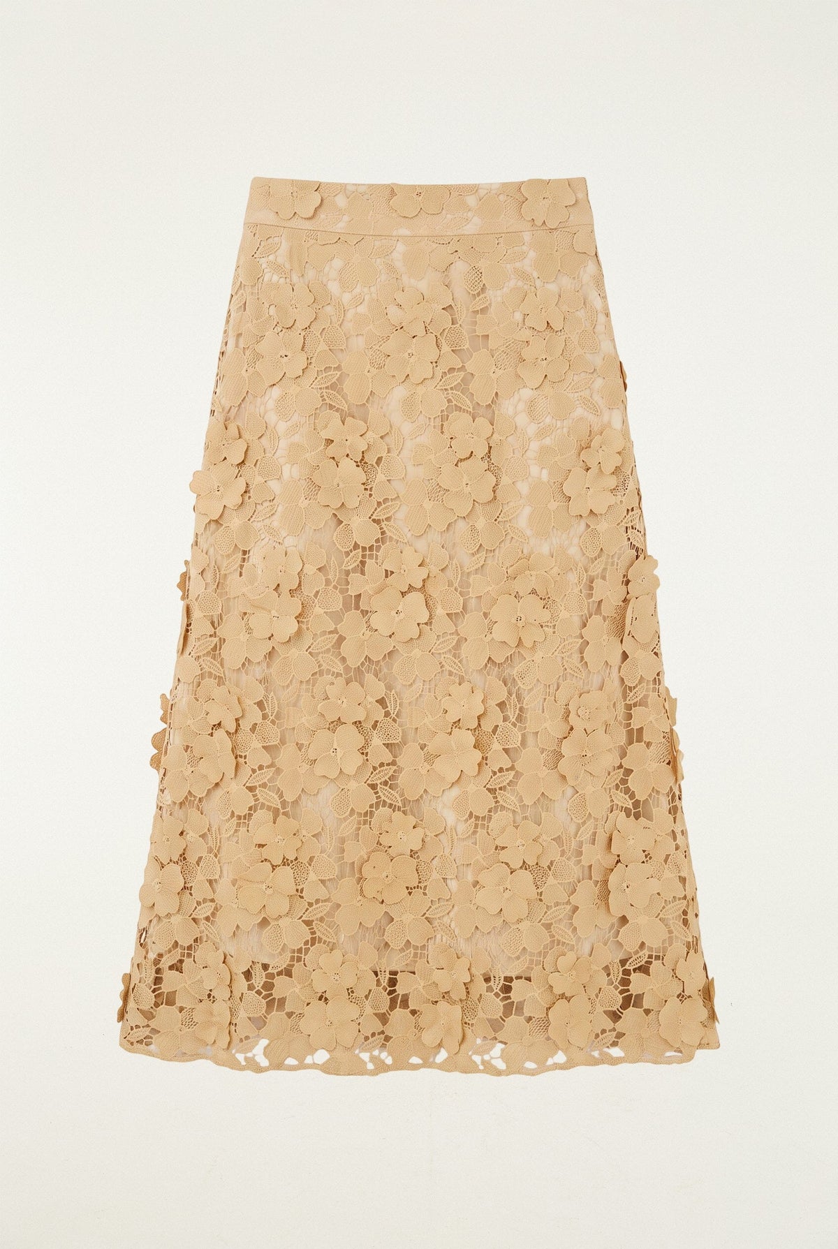 Sand Embroidery Lined Midi Skirt