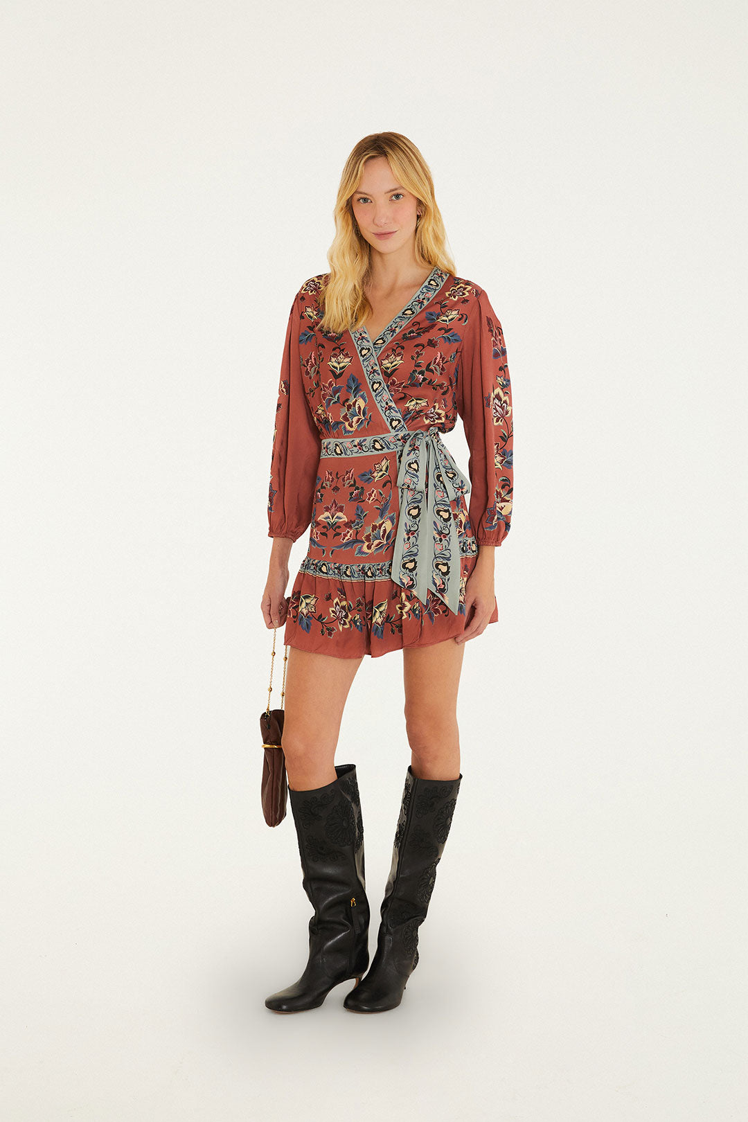 Floral Beauty Tapestry Wrap Mini Dress