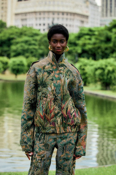 Petricor High Neck Jacquard Jacket | FARM Rio