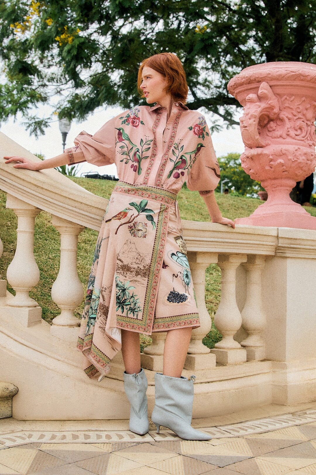 Bird Poetry Wrap Midi Skirt