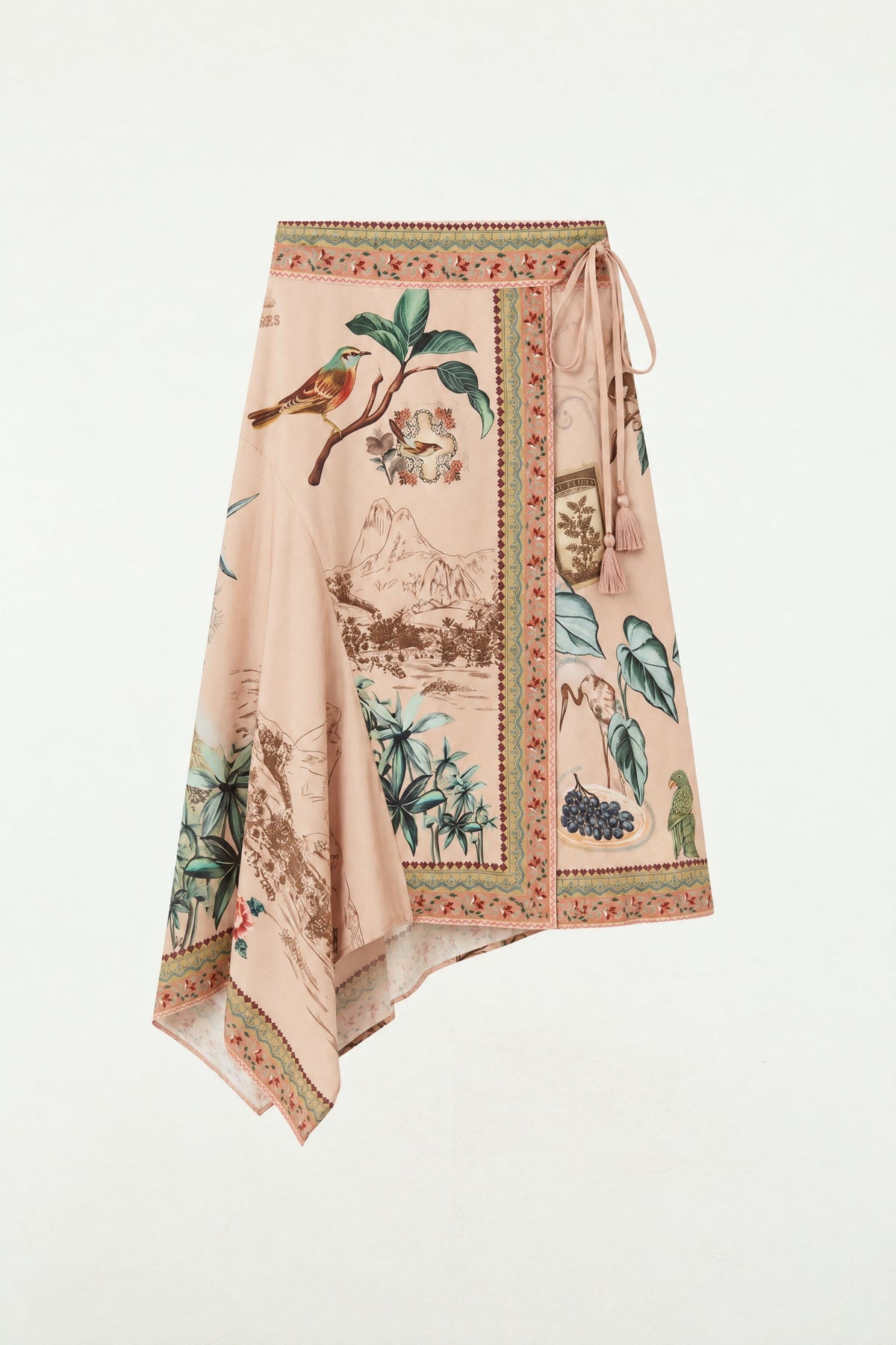 Bird Poetry Wrap Midi Skirt