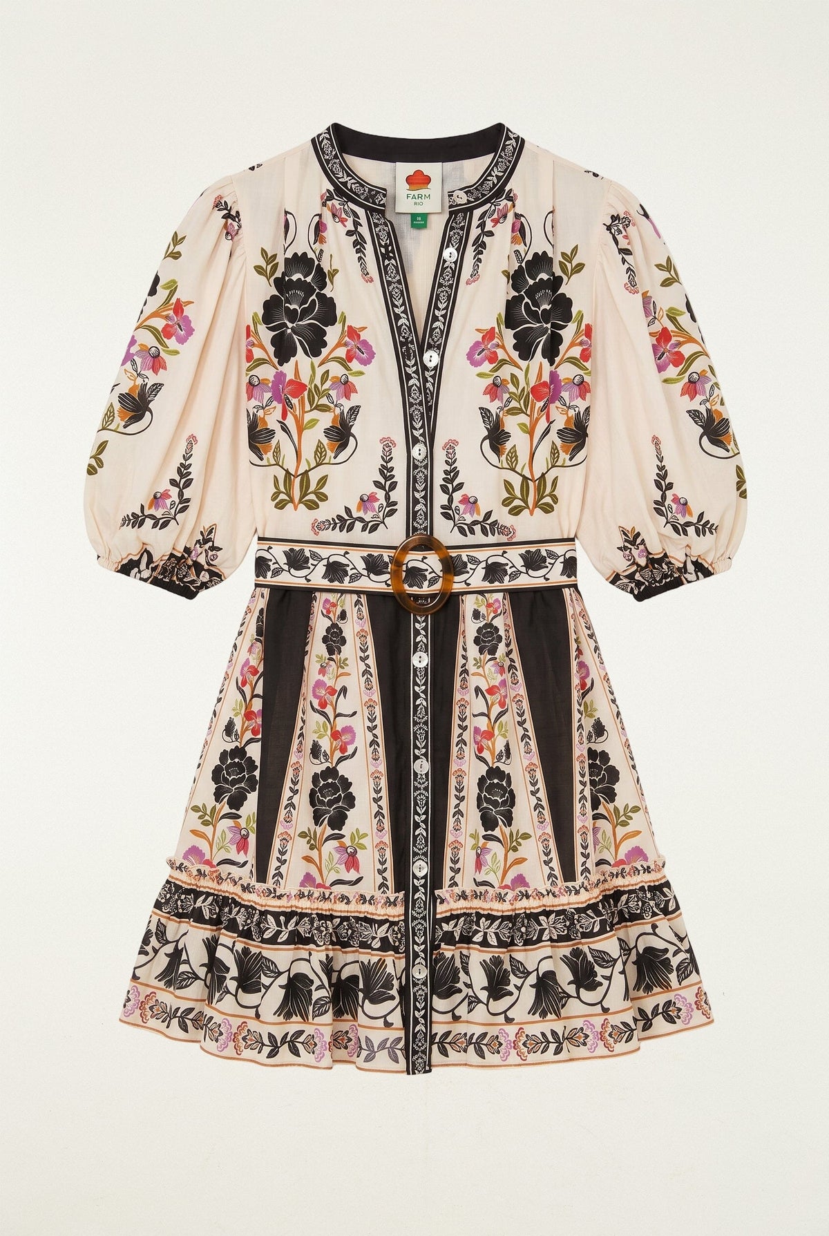 Delicate Floral Belted Buttoned Mini Dress