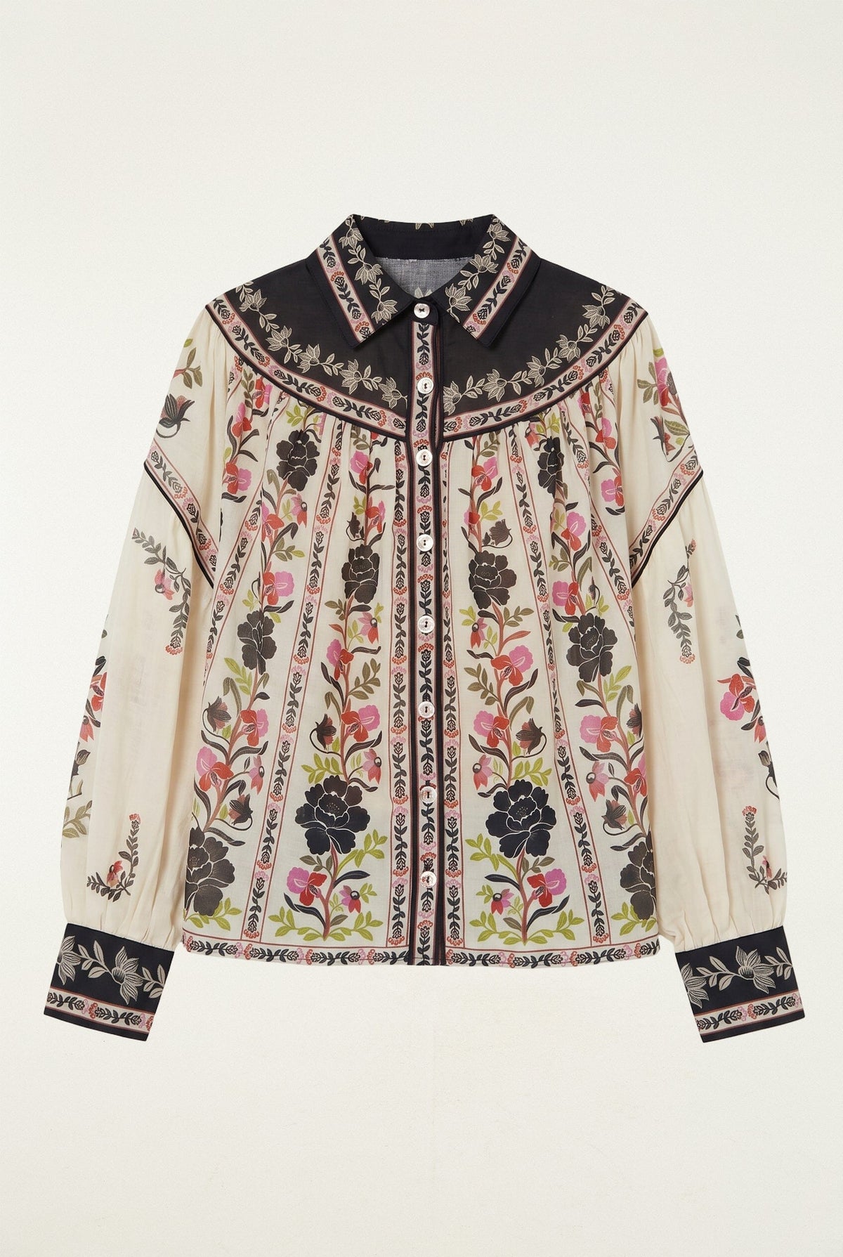 Delicate Floral Collared Buttoned Blouse