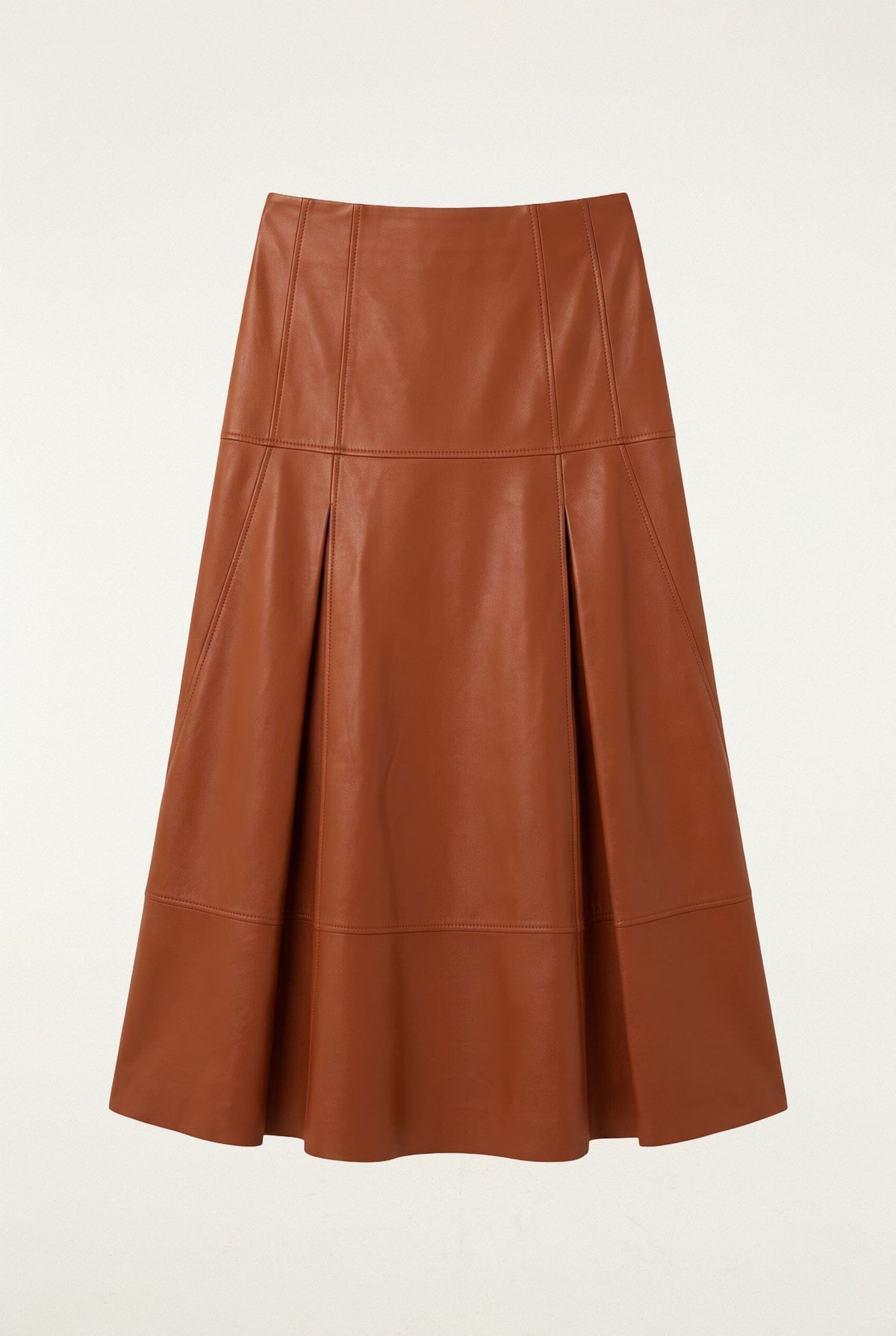 Pleats Leather Midi Skirt