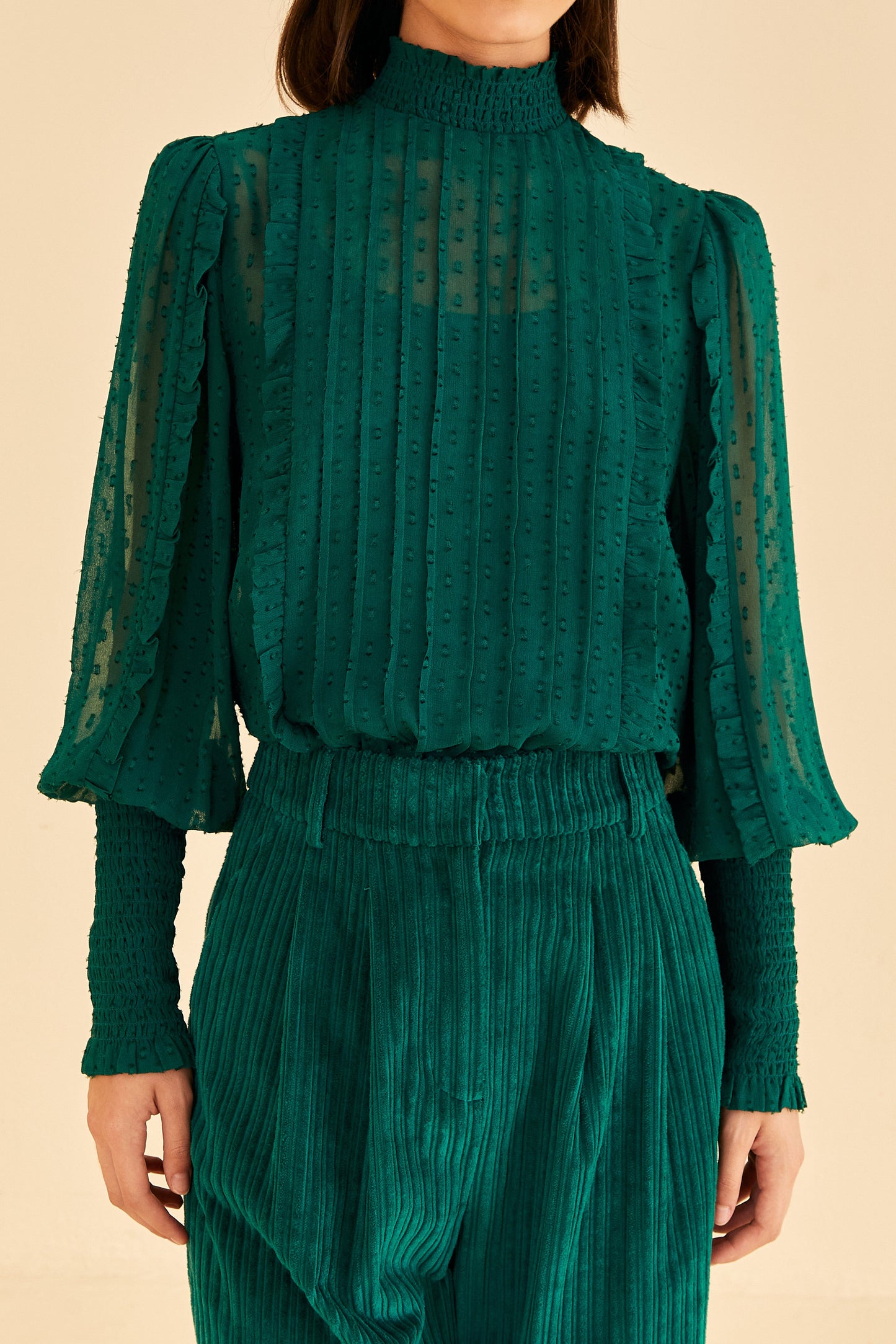 Emerald Ruffle Long Sleeve Blouse