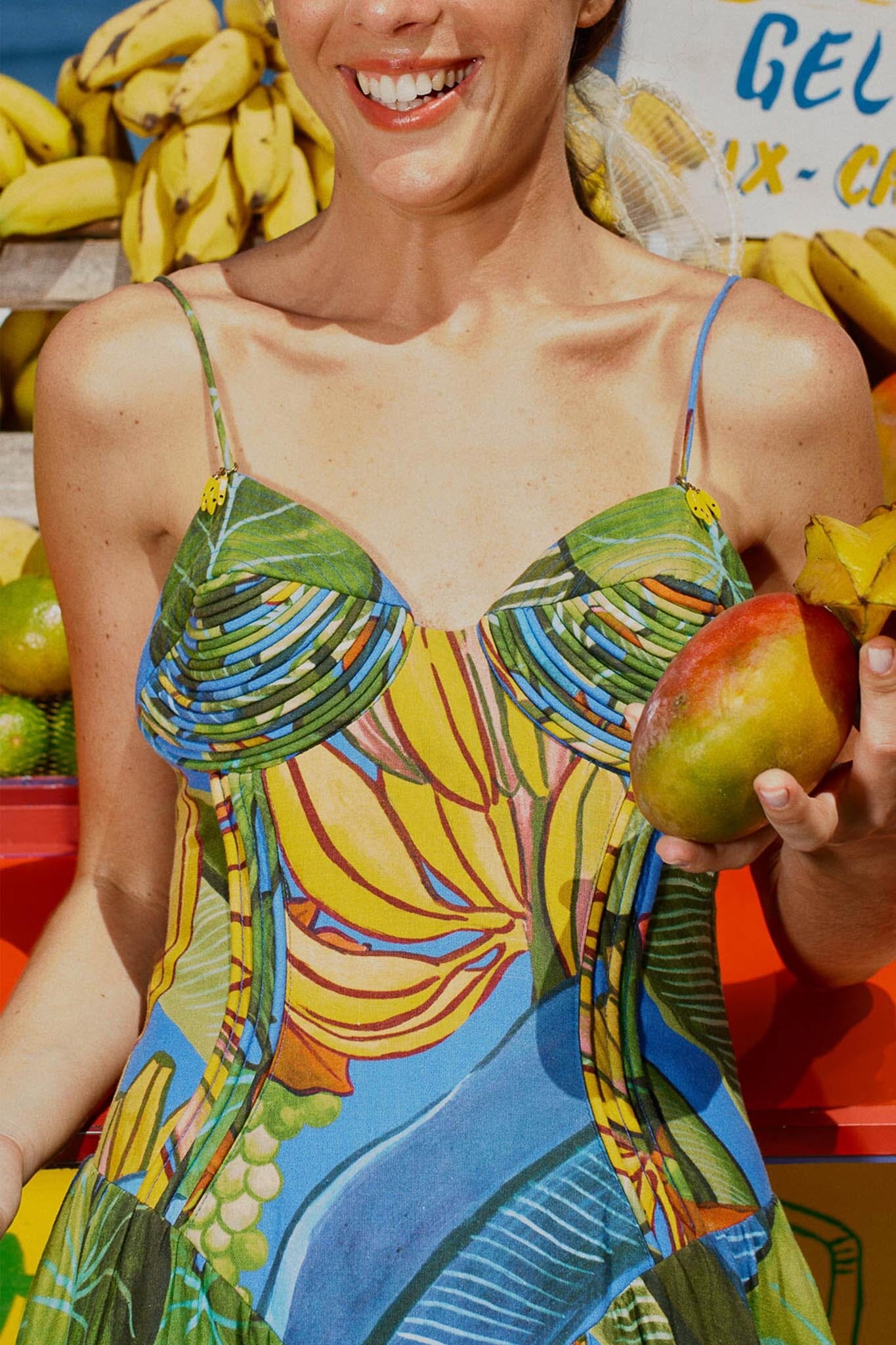 dress with bananas Blue Banana Grapes 3d Bodice Sleeveless Maxi Dress
