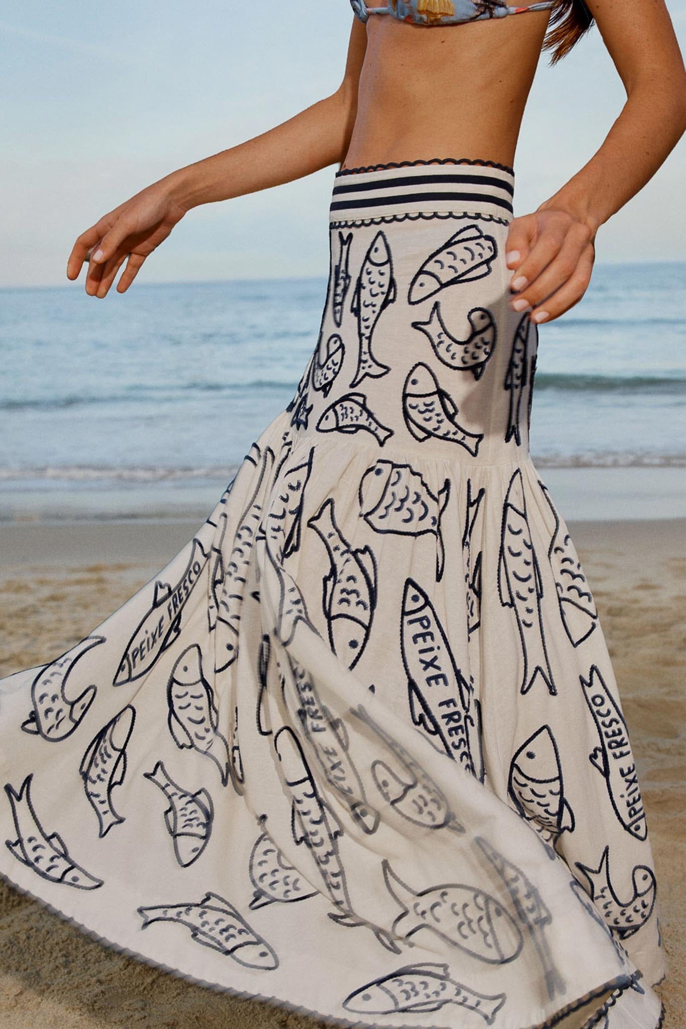 Off-White Fresh Fish Embroidered Midi Skirt