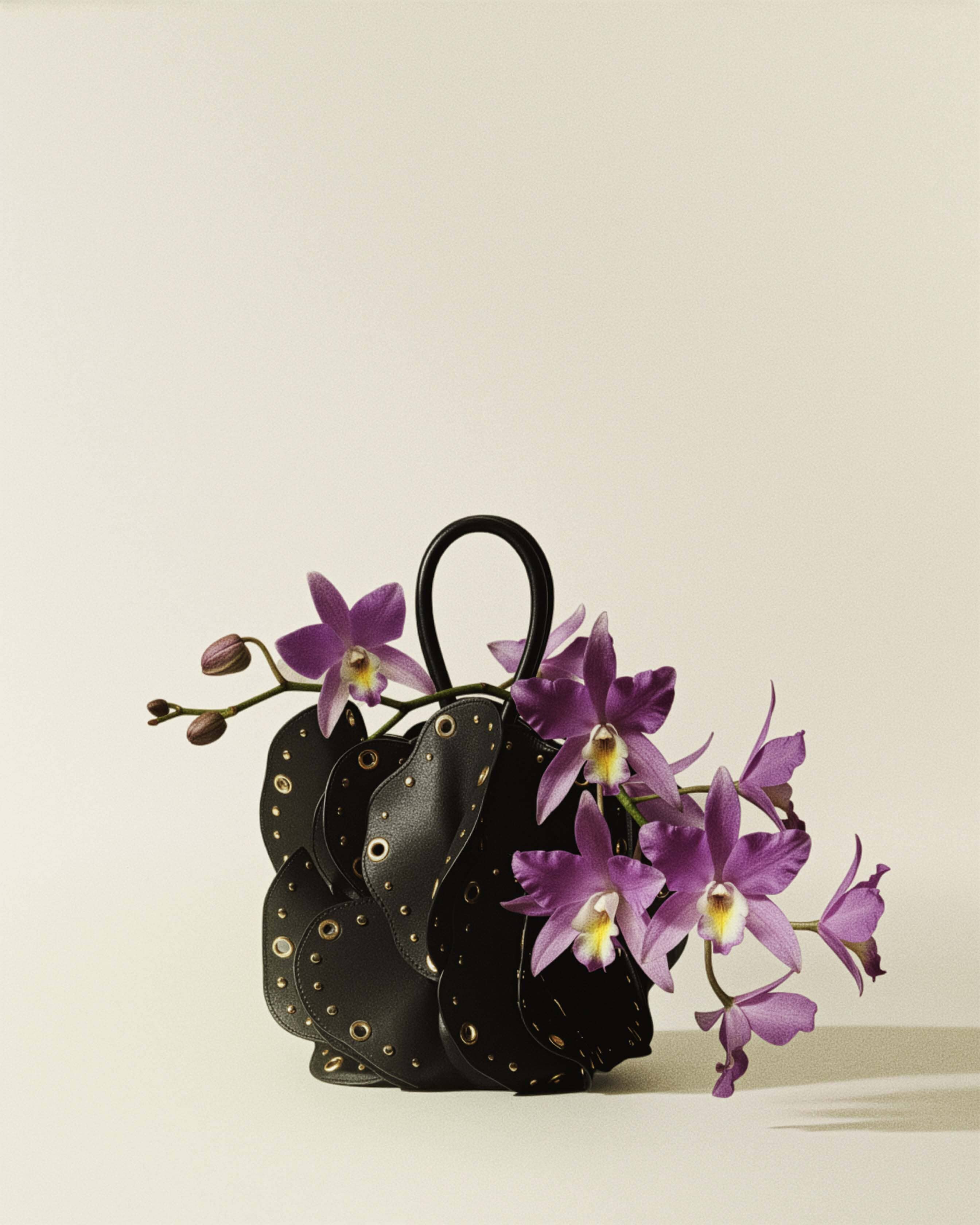Black Leather Studded Flower Bag | FARM Rio