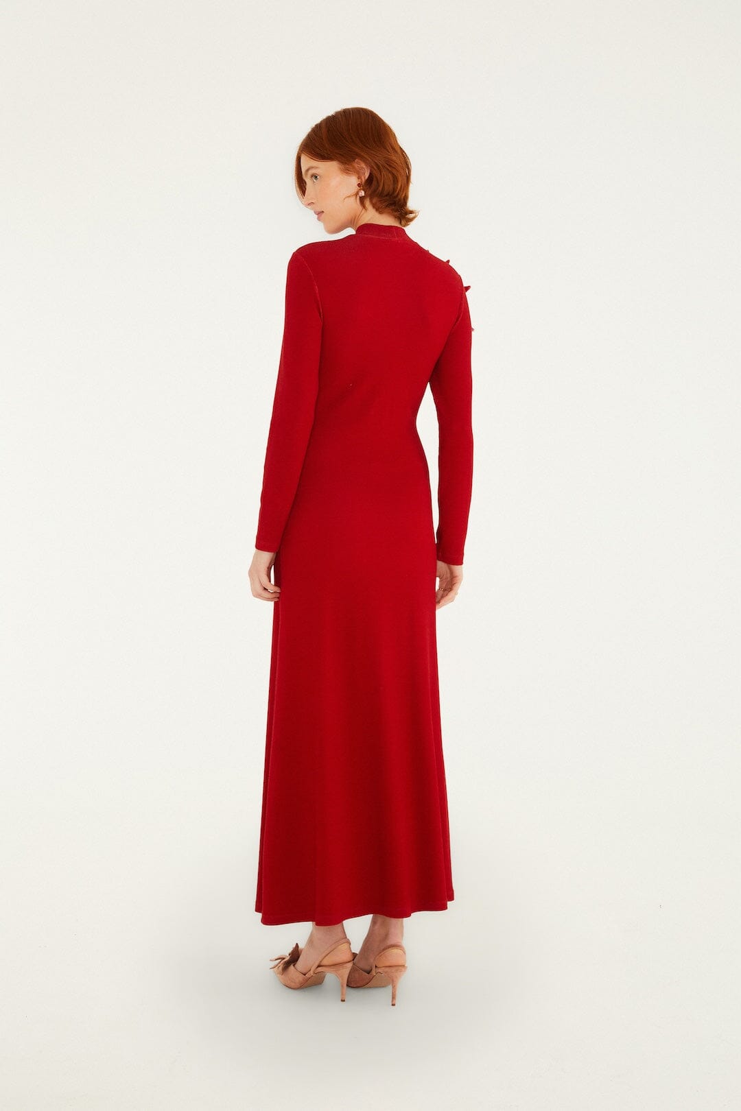 FARM Rio model wearing the 3d Flower Long Sleeve Maxi Dress