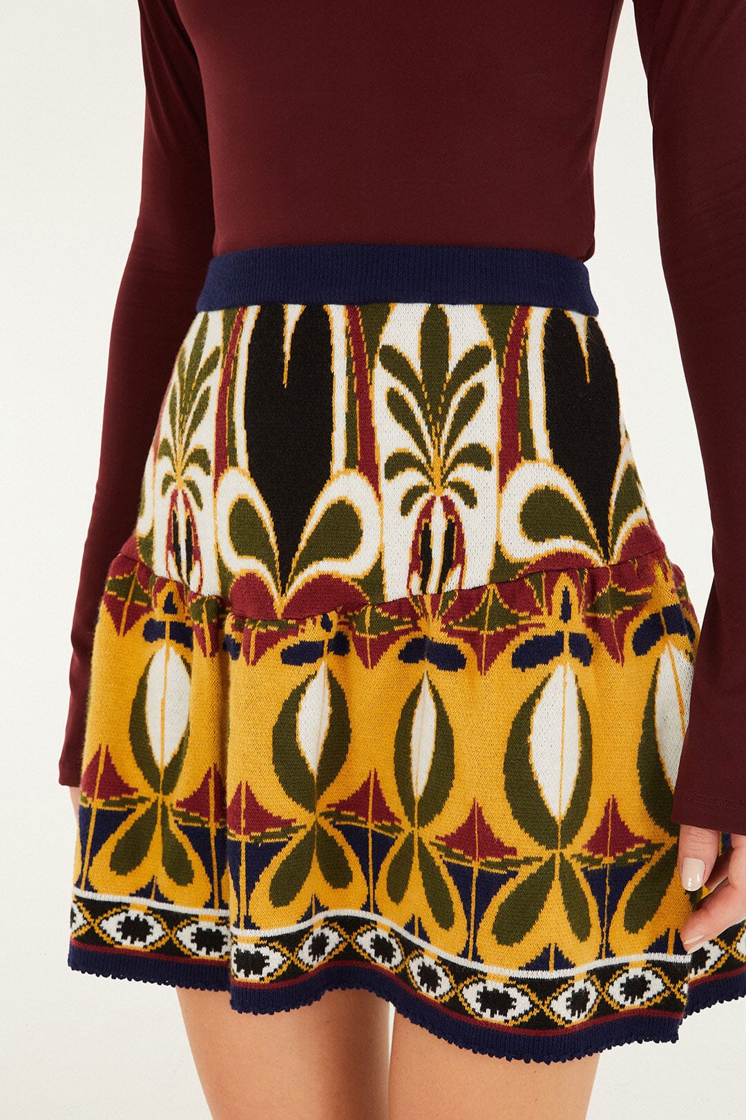 FARM Rio model wearing the Ainika Pietra Dura Knit Skirt