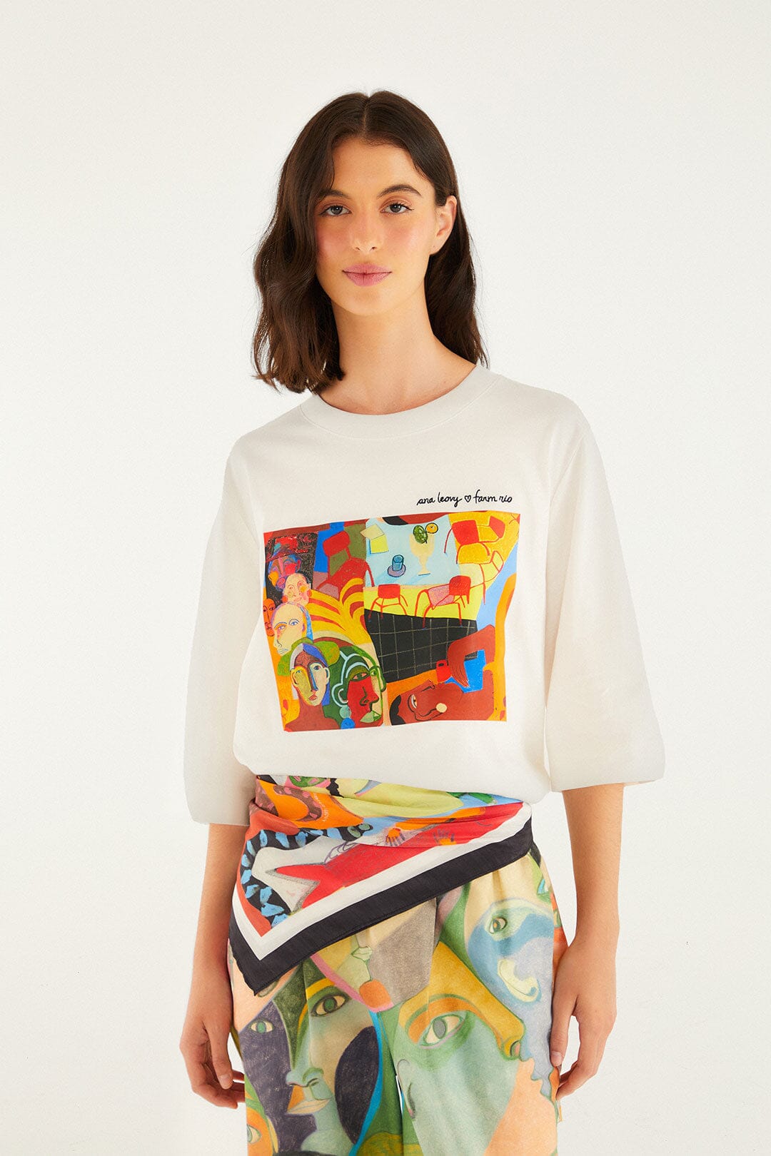 FARM Rio model wearing the Ana Leovy Farm Rio Scarf